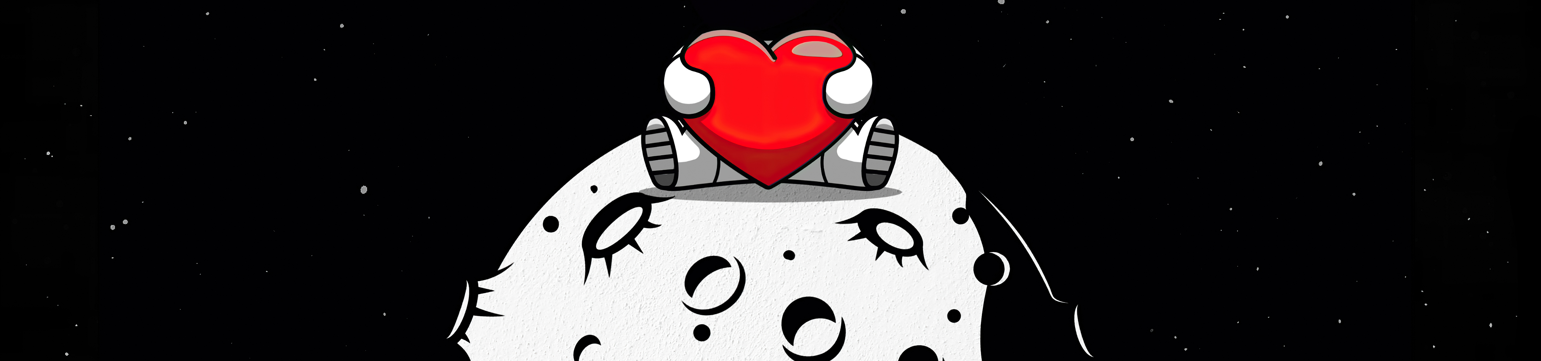 5120x1200 Astronaut with Heart over Moon 5120x1200 Resolution Wallpaper