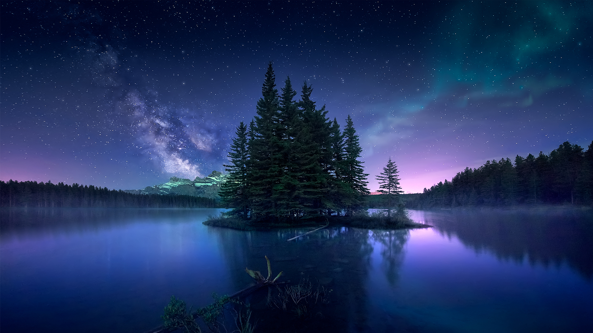 Aurora borealis mountain night sky 4K wallpaper download