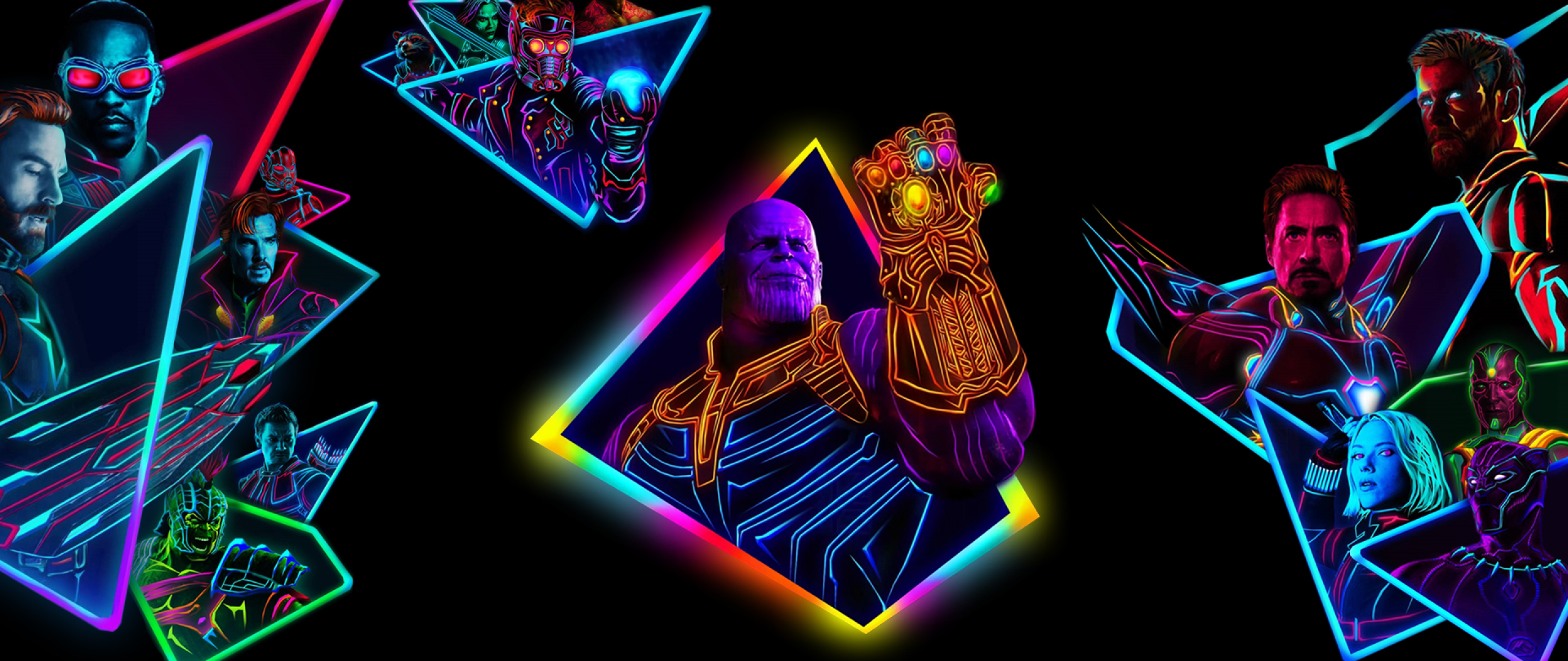 Avengers Infinity War 80s Neon Style Art, Full HD Wallpaper