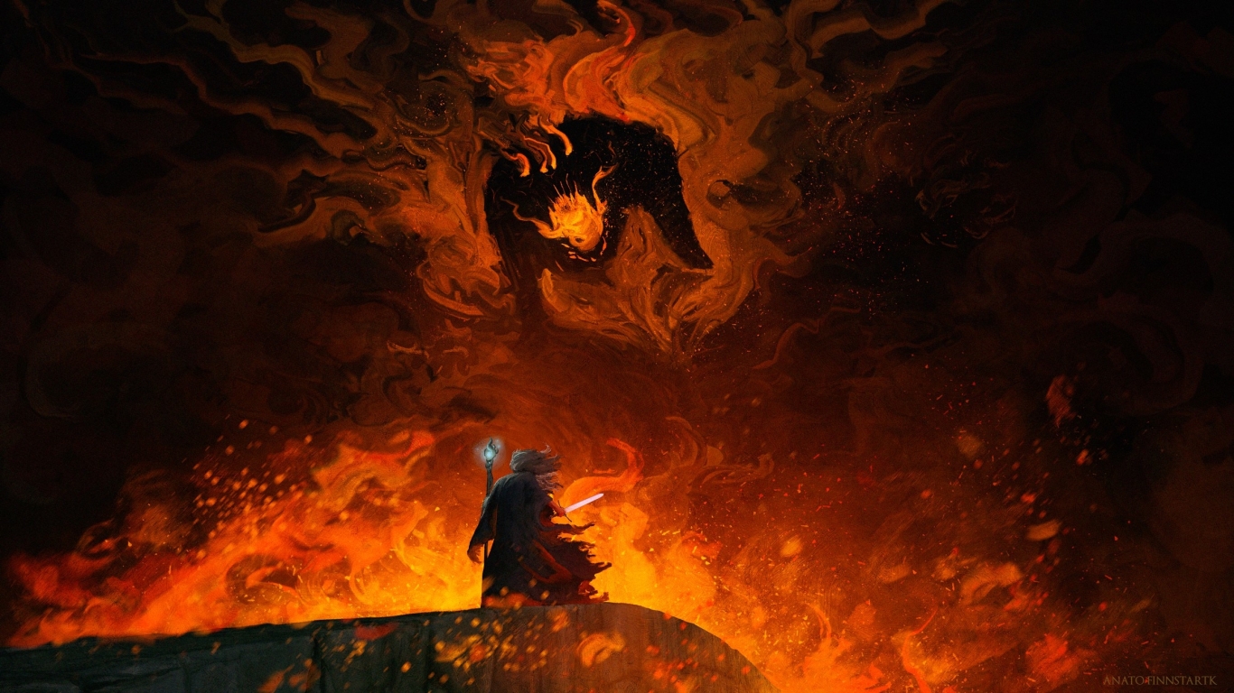 1366x768 Balrog vs Gandalf Lord Of The Rings 1366x768 Resolution Wallpaper,  HD Fantasy 4K Wallpapers, Images, Photos and Background - Wallpapers Den