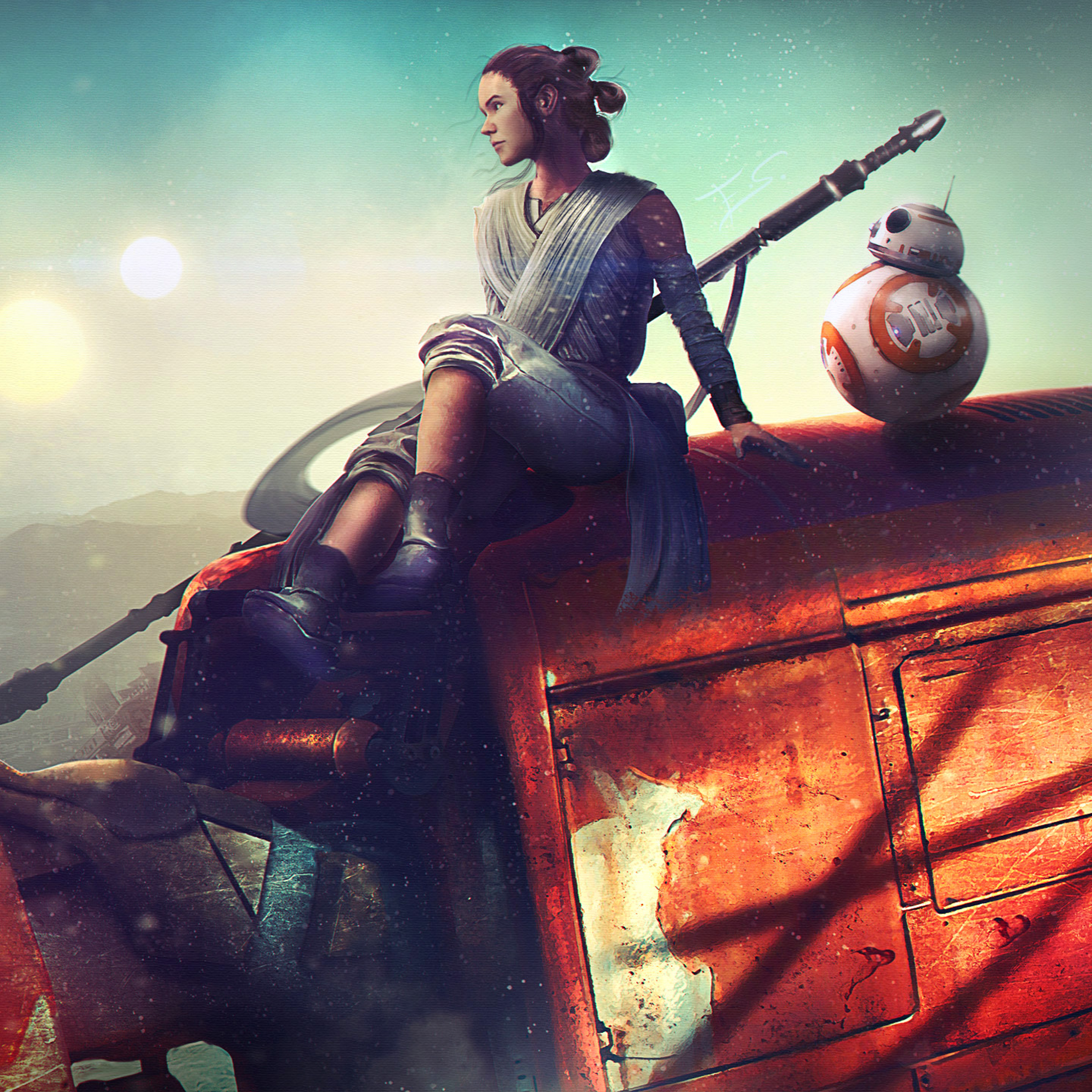 2932x2932 Bb8 And Rey Star Wars Artwork Ipad Pro Retina Display