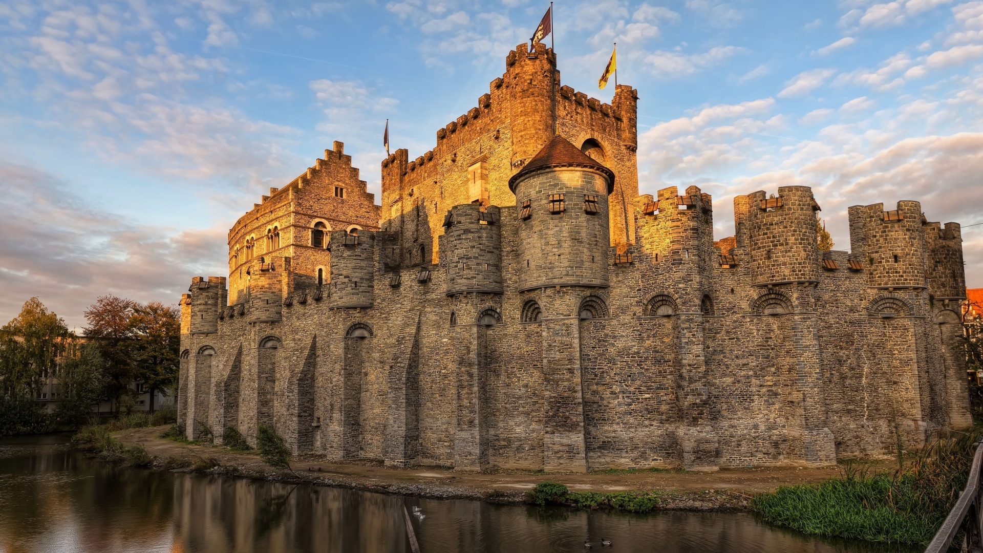 1920x1080 belgium, castle, moat 1080P Laptop Full HD Wallpaper, HD City