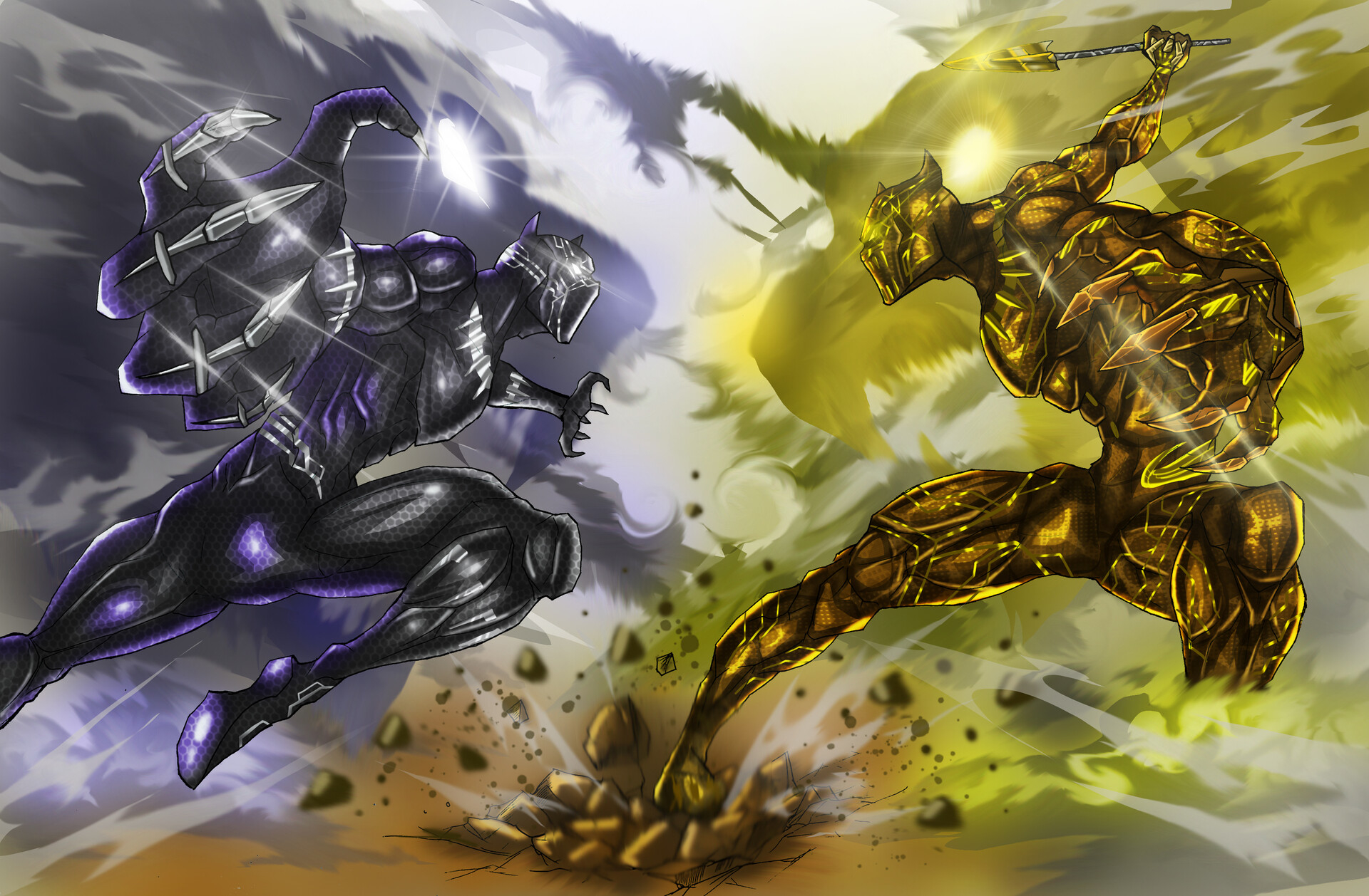 Black Panther vs Killmonger Illustration Wallpaper, HD Superheroes 4K