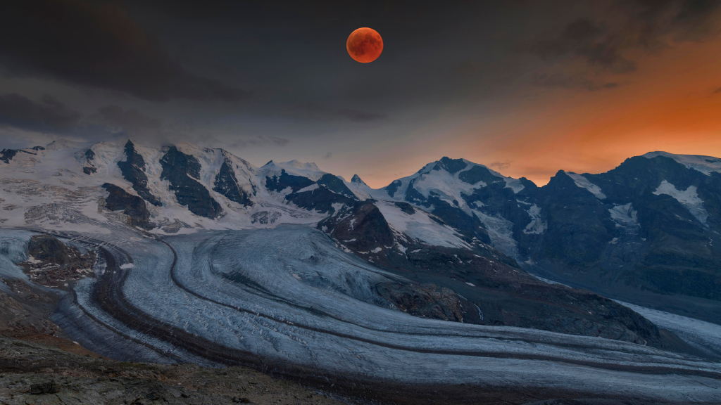 1024x576 Resolution Blood Moon Bernina Range 8K Switzerland 1024x576