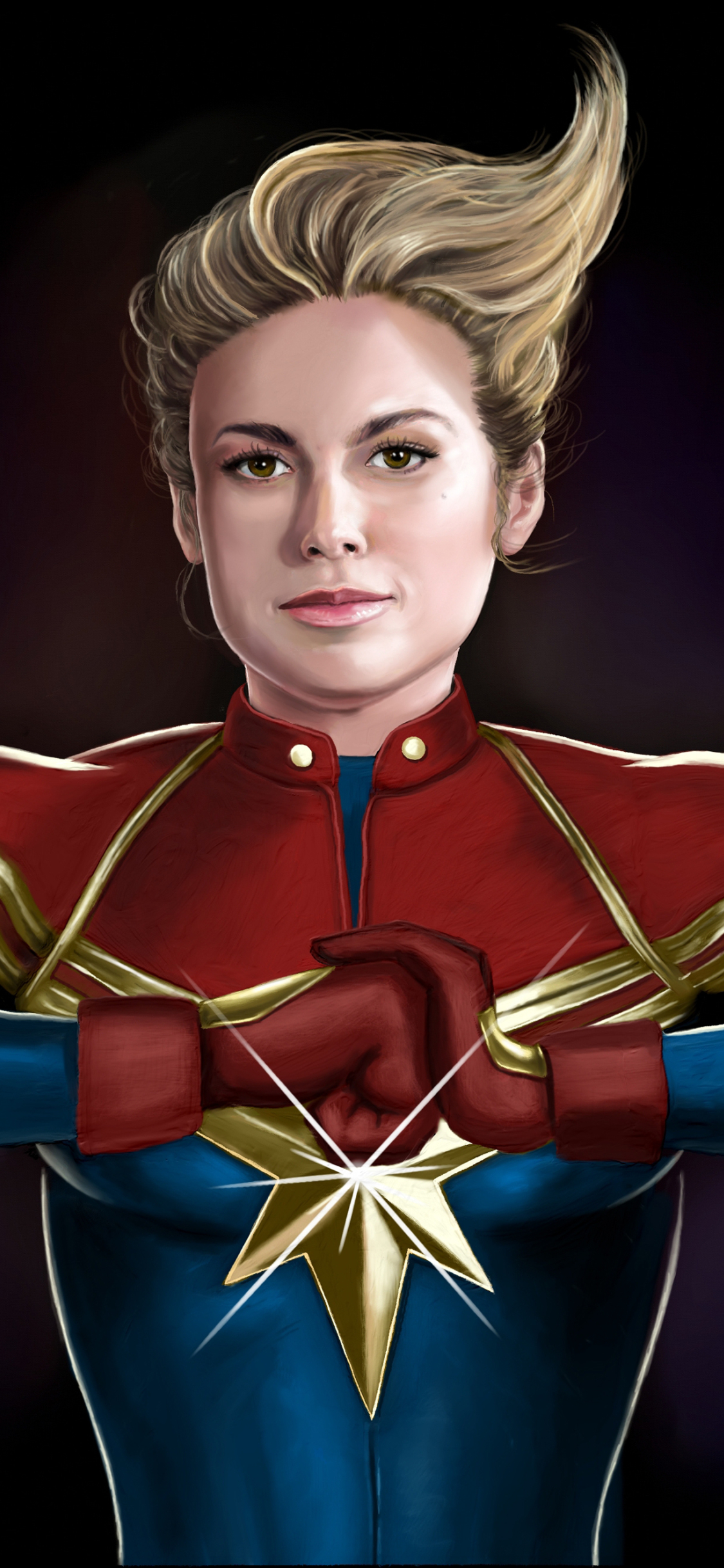 1125x2436 Brie Larson as Captain Marvel Illustration ...