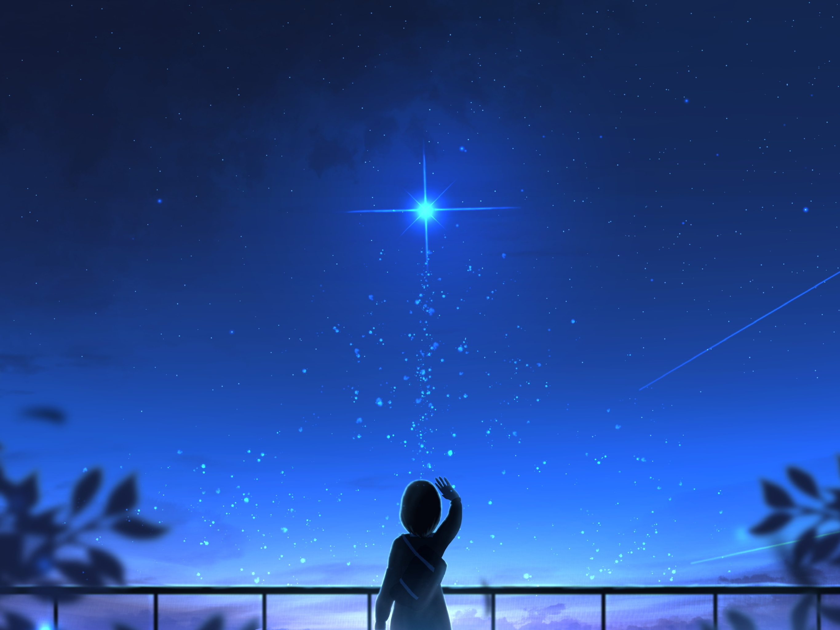 Она видела синее небо. Девушка на фоне звездного неба.