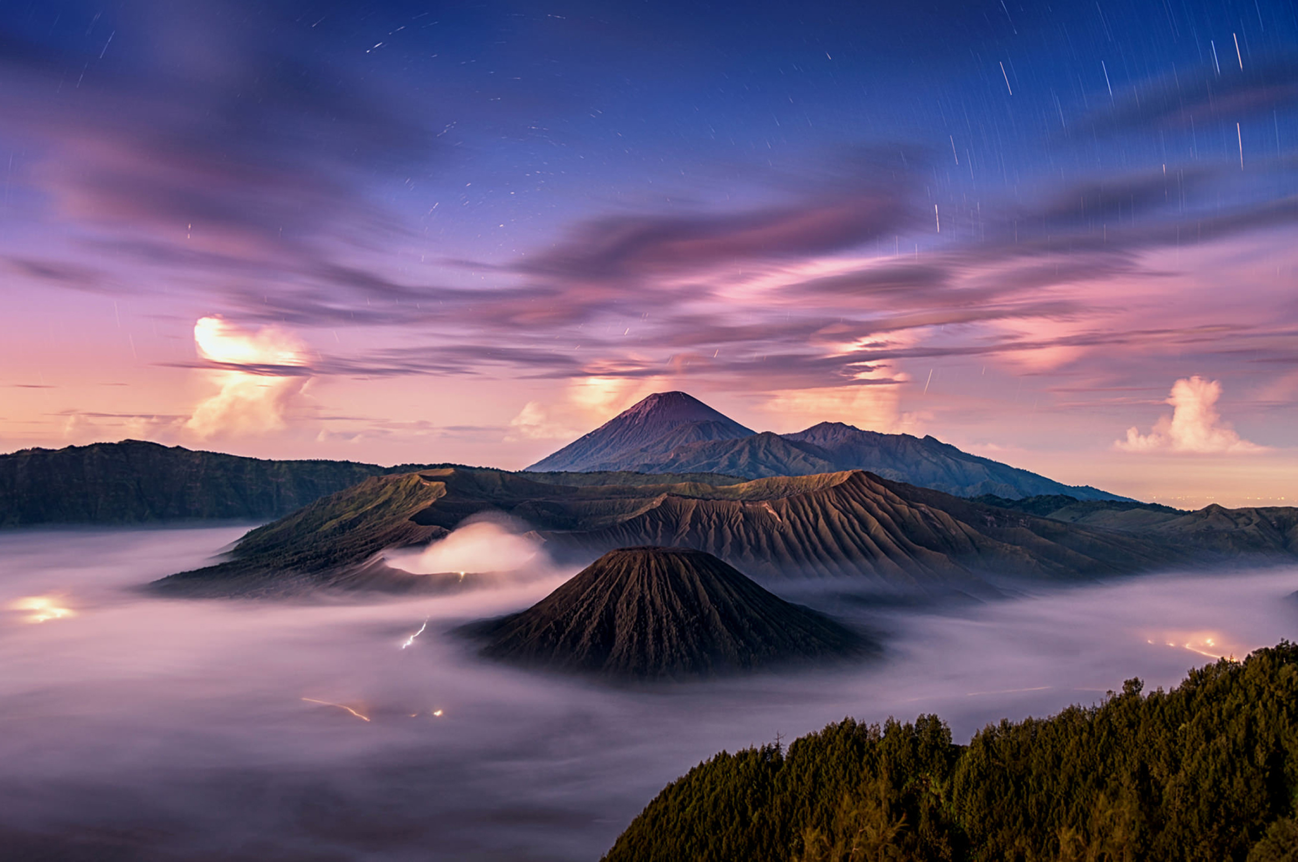 2560x1700 Calm Volcano Landscape in Fog Chromebook Pixel Wallpaper, HD