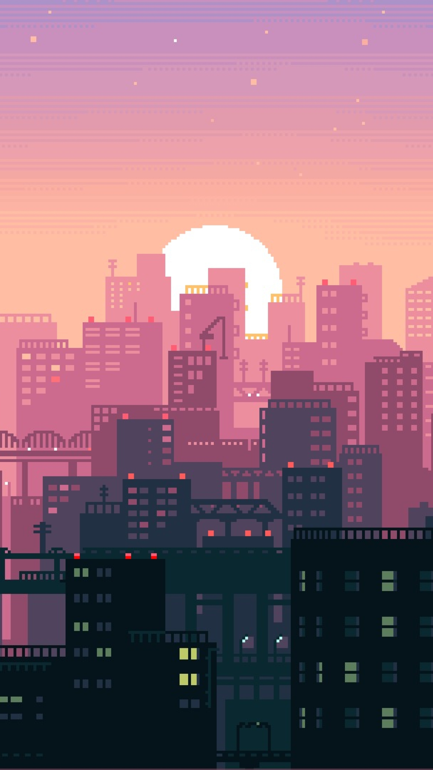 City Building Sunshine Pixel Art, Full HD Wallpaper