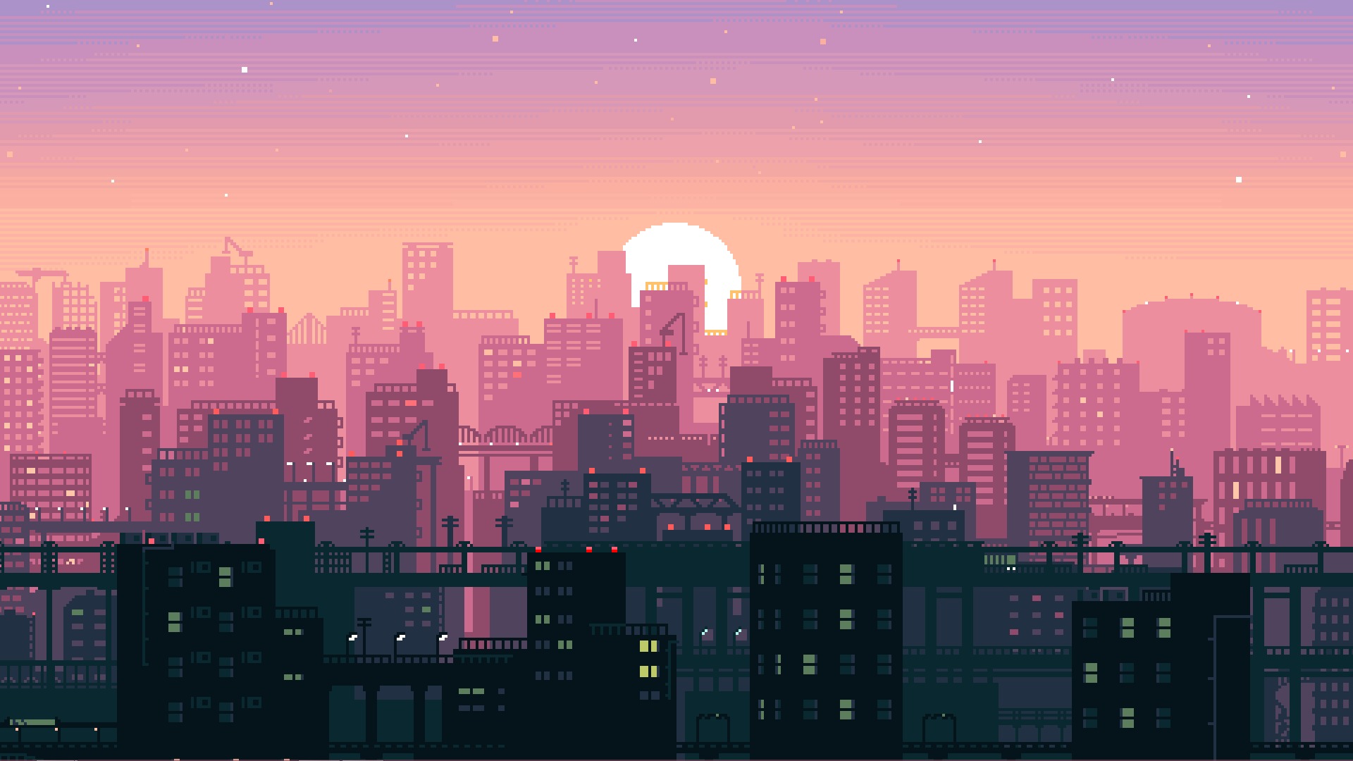 City Building Sunshine Pixel Art Wallpaper, HD Artist 4K Wallpapers