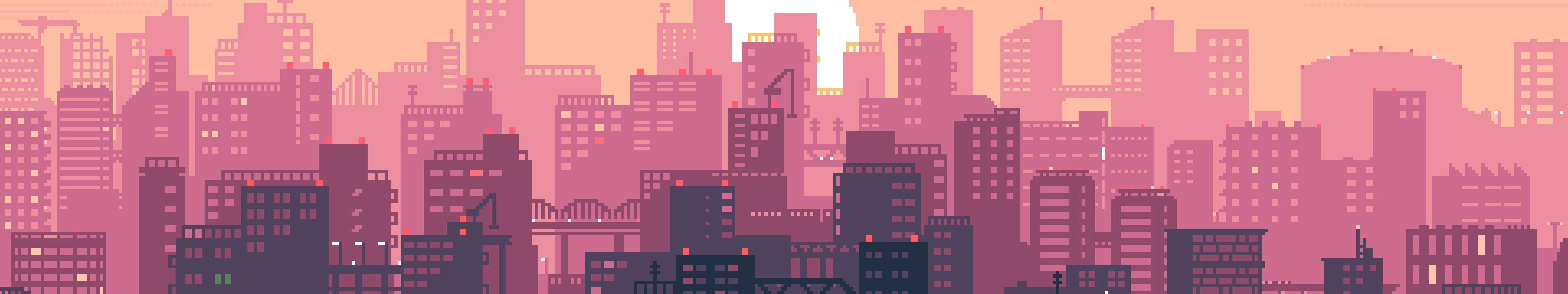 7680x1440 Resolution City Building Sunshine Pixel Art 7680x1440