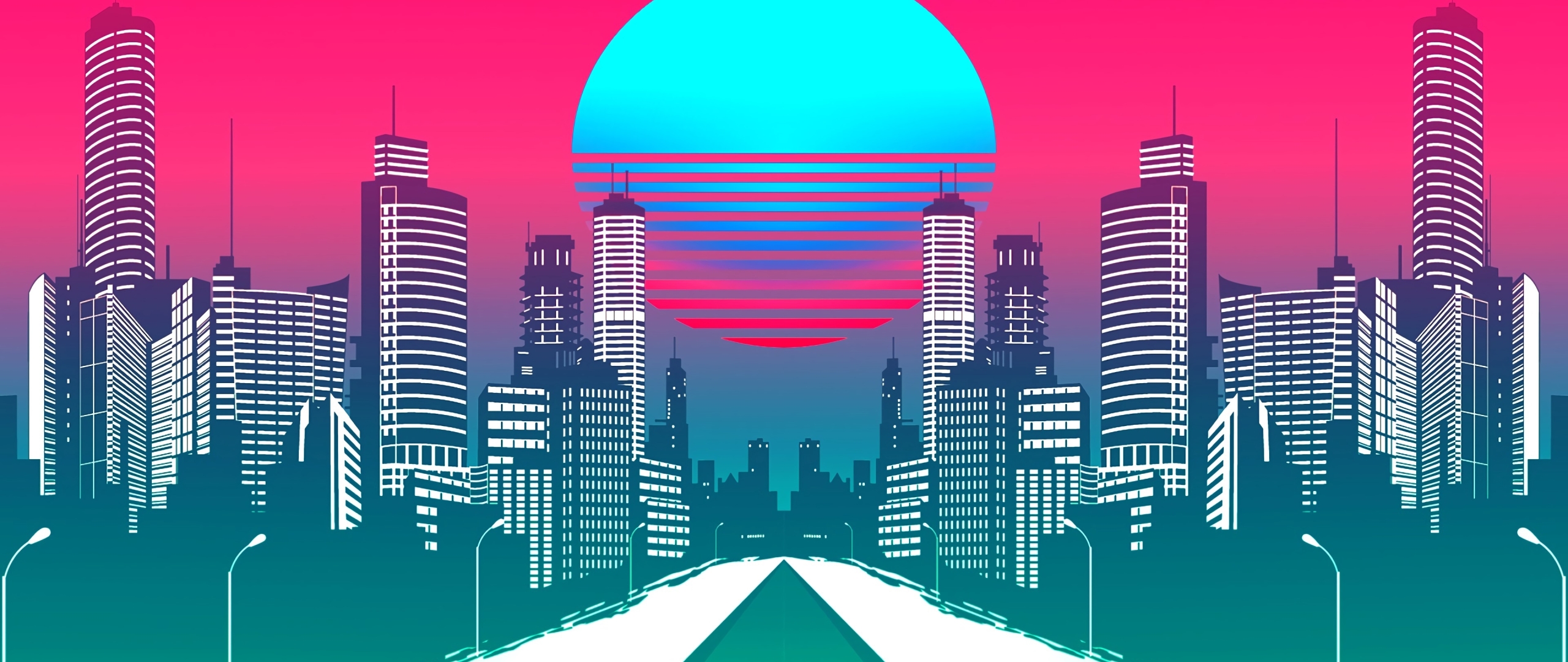 2560x1080 City Retrowave Synthwave Art 2560x1080 Resolution Wallpaper