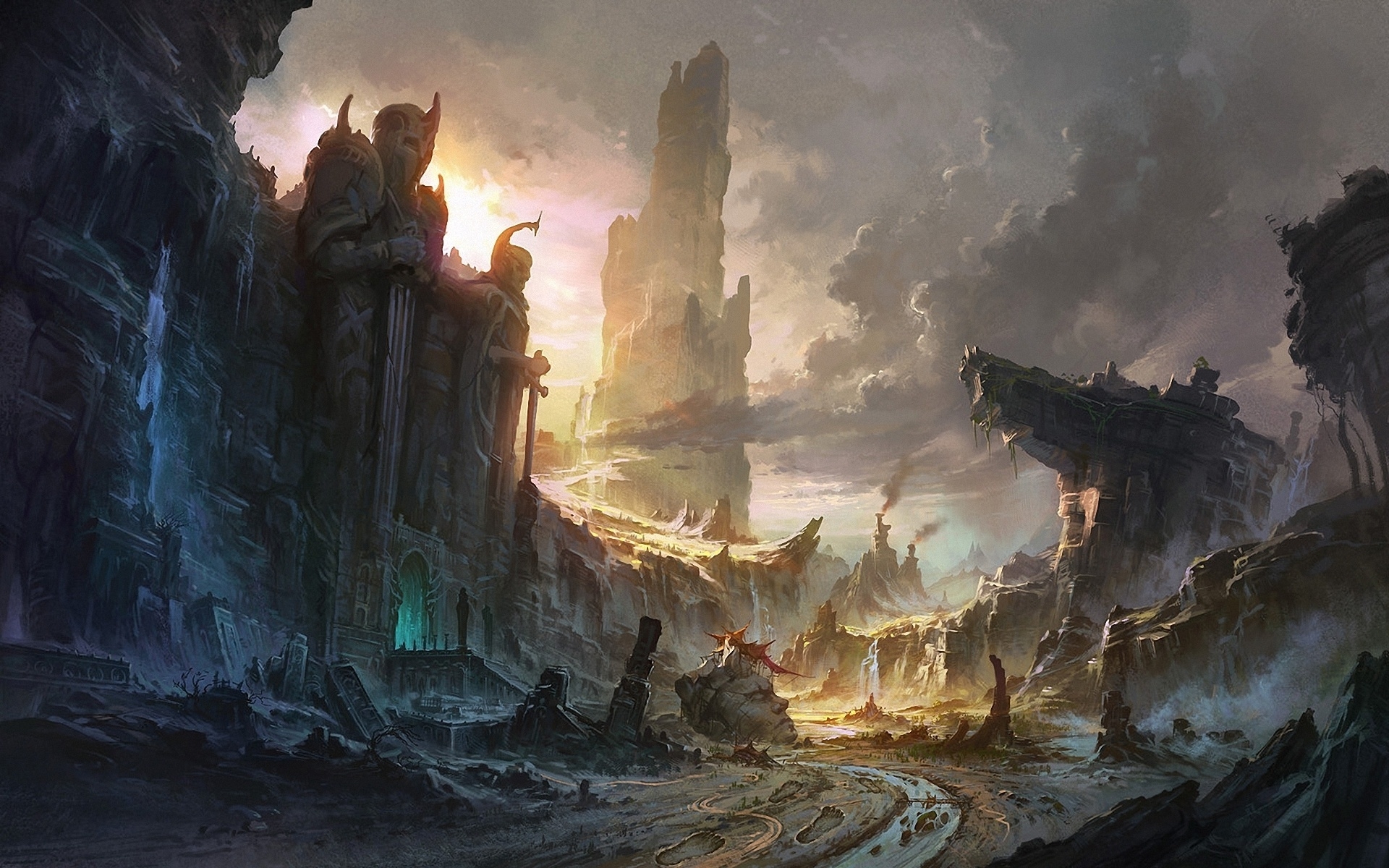 Cliffs Destruction City Wallpaper Hd Fantasy 4k Wallpapers Images Photos And Background