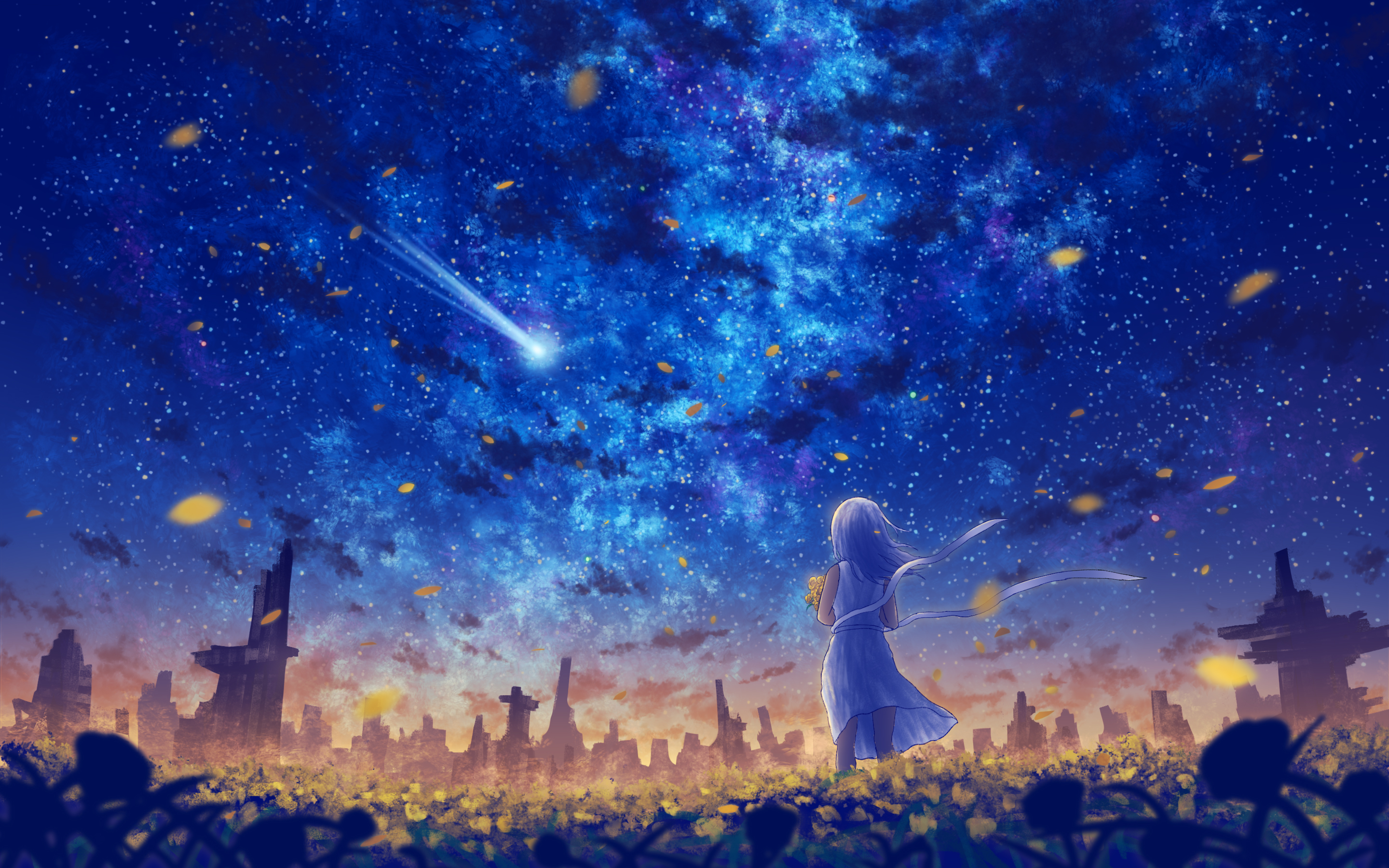 An Anime Girl In Headphones Looking At The City With Lights On Background, Cool  Anime Pictures Background Image And Wallpaper for Free Download