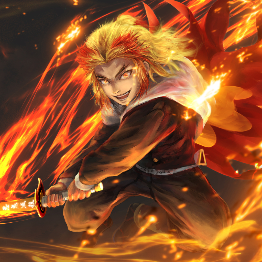 1024x1024 Resolution Cool Kyojuro Rengoku HD Demon Slayer 1024x1024 ...