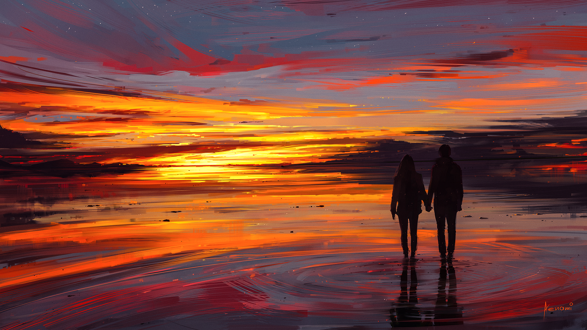 Couple at Sunset Illustration Wallpaper, HD Artist 4K Wallpapers
