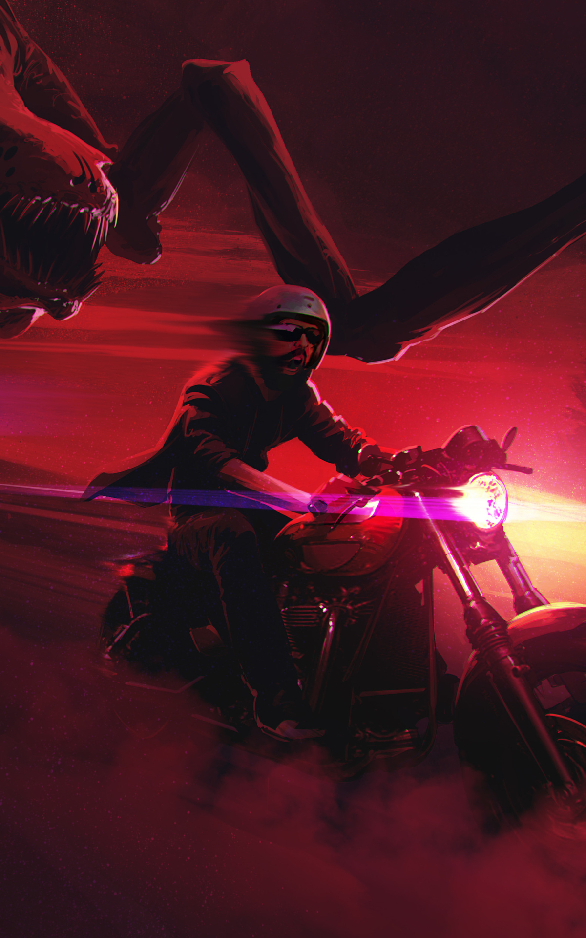 1200x1920 Creepy Creature Chasing Biker 1200x1920 Resolution Wallpaper