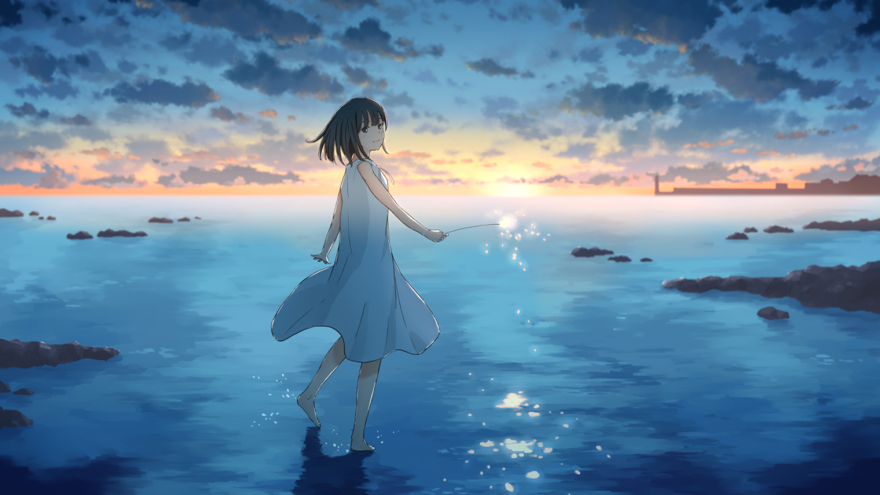 1280x720 Resolution Cute Anime Girl Sunset Draw 720P Wallpaper - Wallpapers  Den