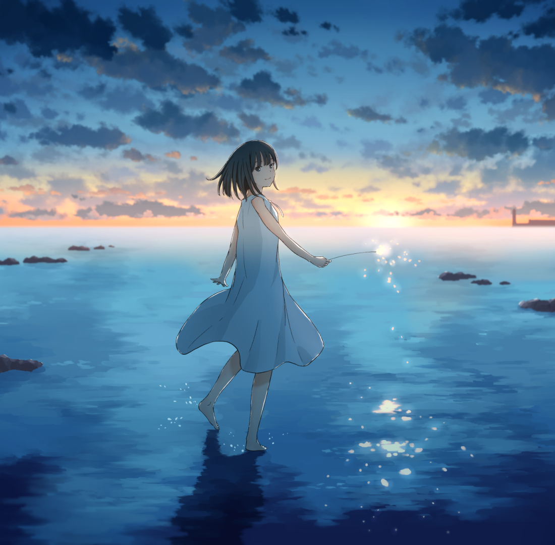 1100x1080 Cute Anime Girl Sunset Draw 1100x1080 Resolution Wallpaper ...