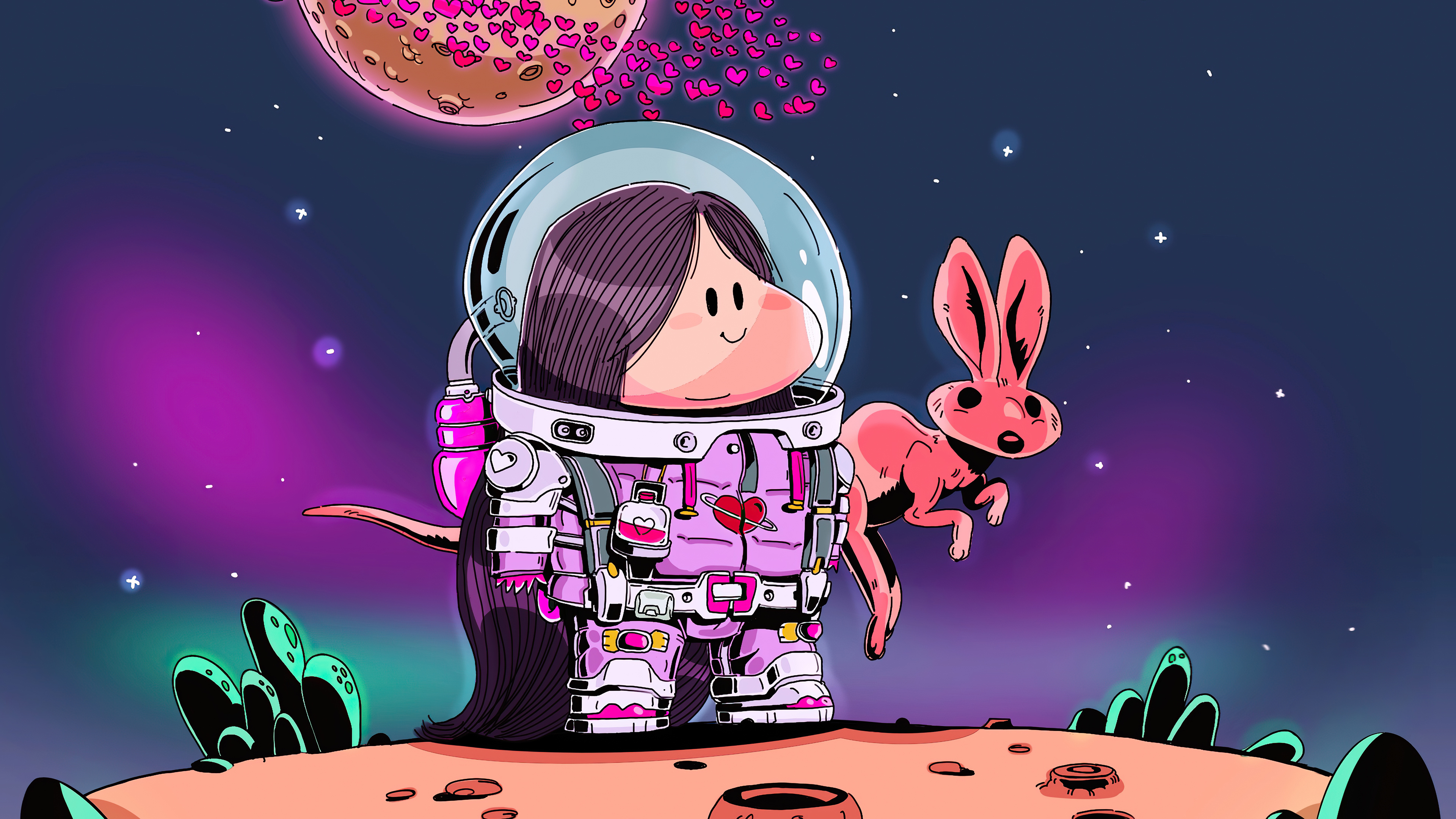 Cute Astronaut Little Girl with Kangaroo Wallpaper, HD Artist 4K Wallpapers,  Images, Photos and Background - Wallpapers Den