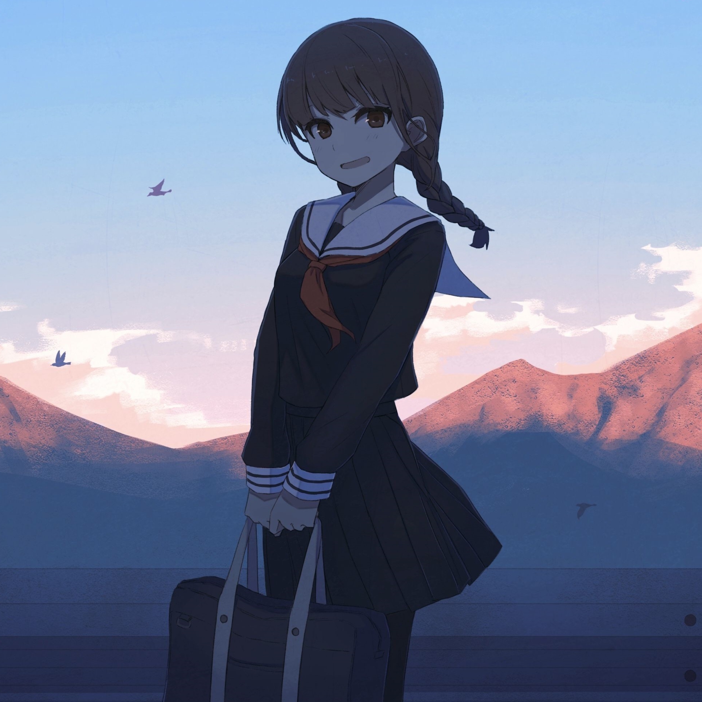  Cute  Brown Hair Anime  Girl Waiting  Full HD 2K Wallpaper 
