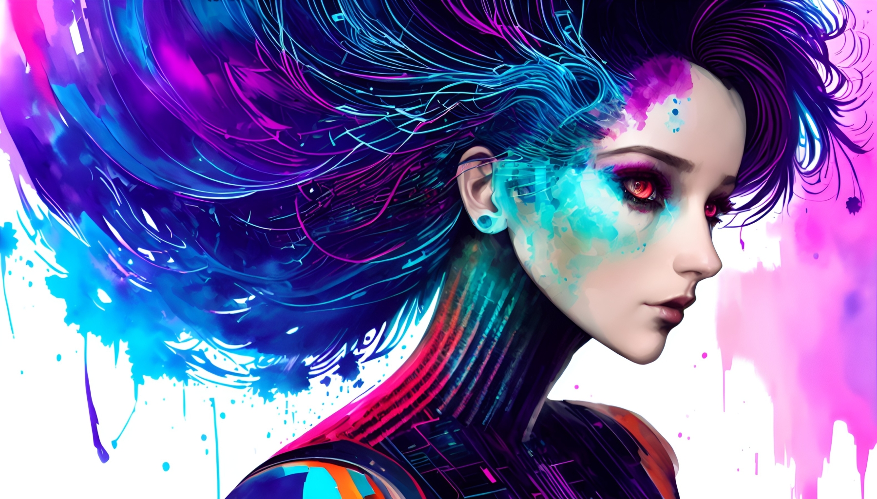 1800x1024 Cyber Woman Glitch AI Art 2023 1800x1024 Resolution Wallpaper ...