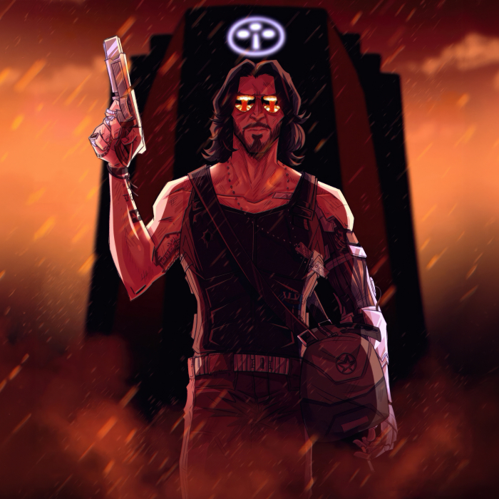 700x700 Resolution Cyberpunk 2077 4k John Wick Cartoon 700x700