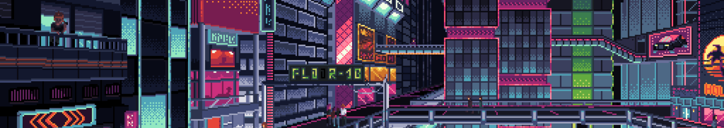 1440x256 Resolution Cyberpunk City Pixel Art 1440x256 Resolution