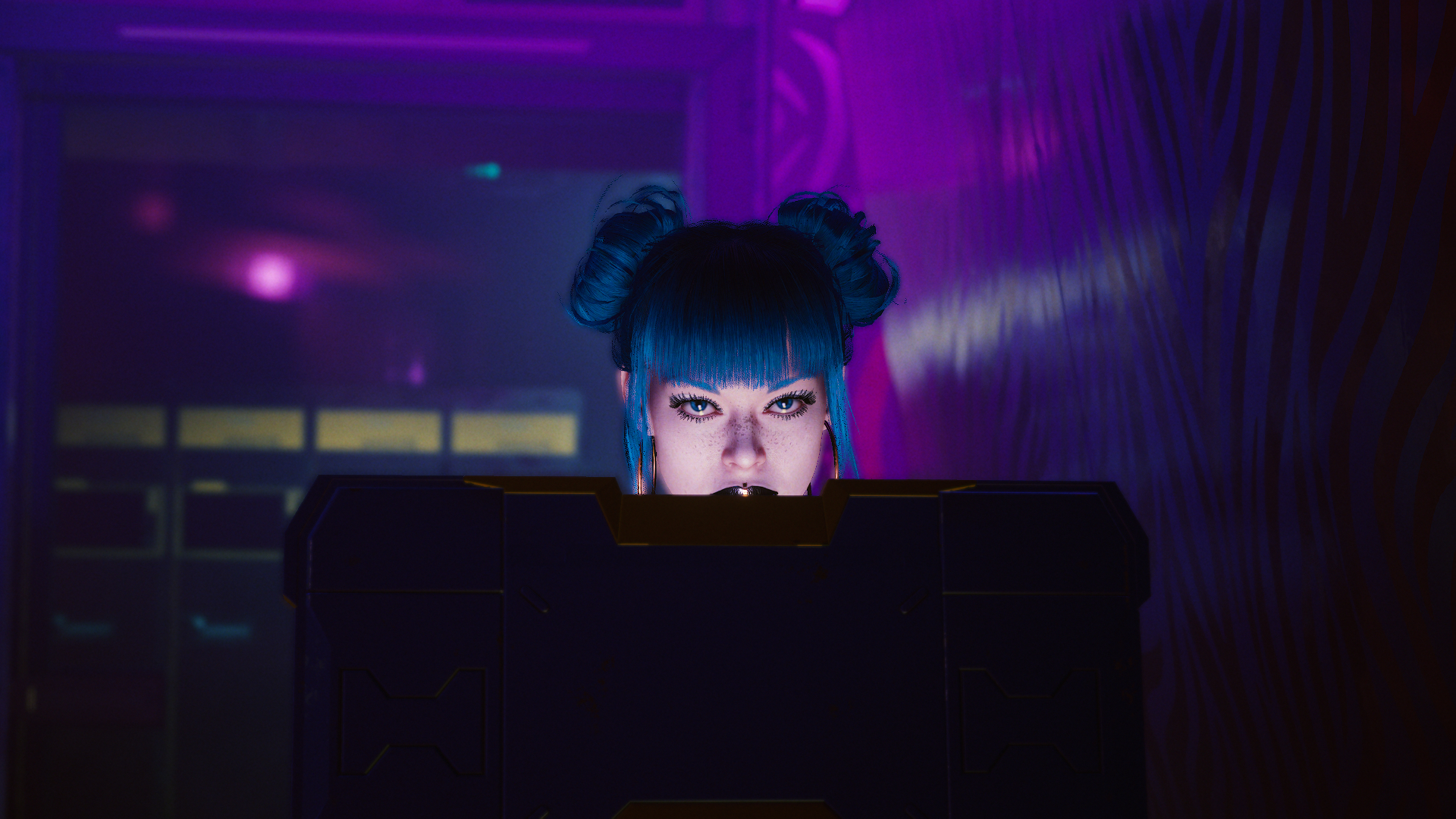 cyberpunk 2077 girl with blue hair