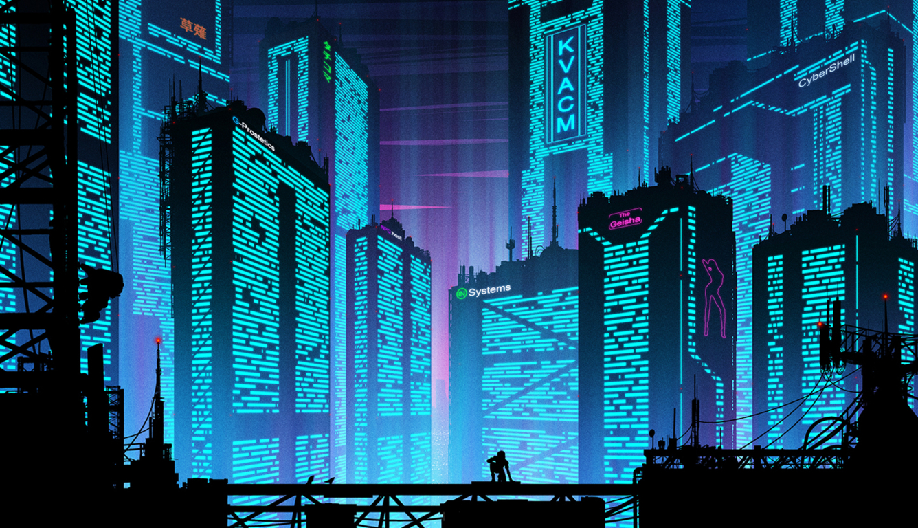 Cyberpunk Futuristic New Port City (1336x768) Resolution Wallpaper.