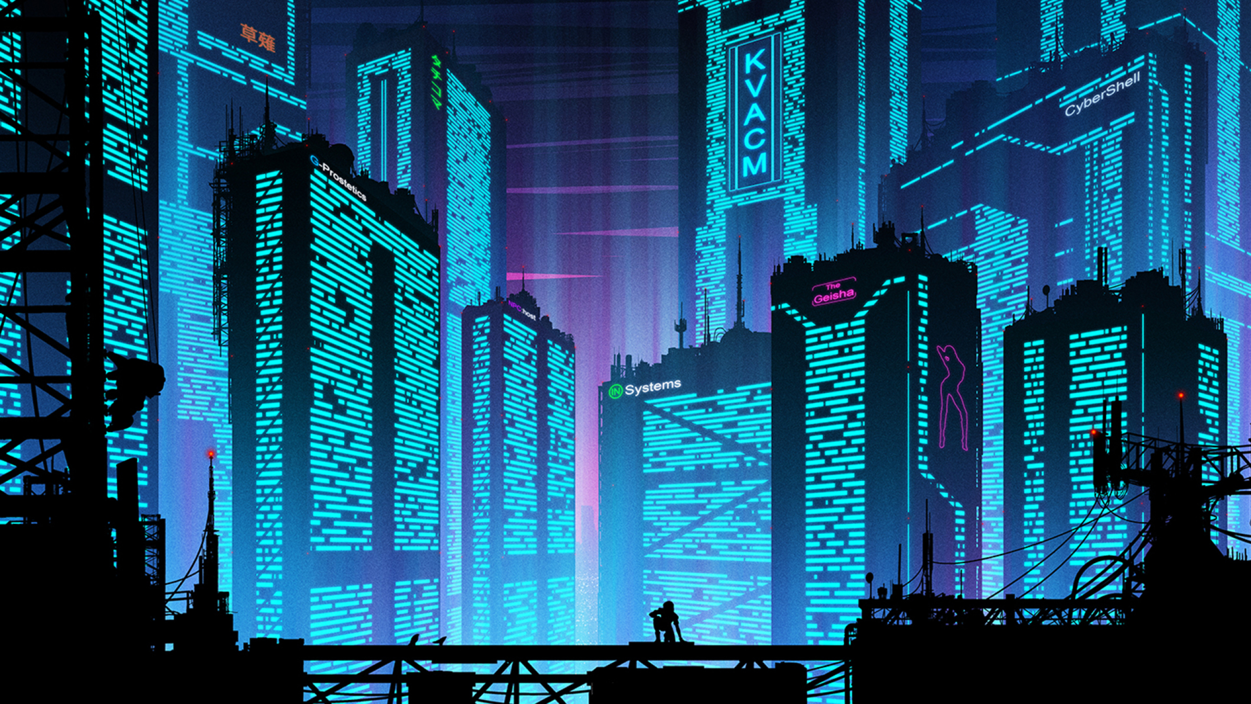 2560x1440 Cyberpunk Futuristic New Port City 1440P Resolution Wallpaper