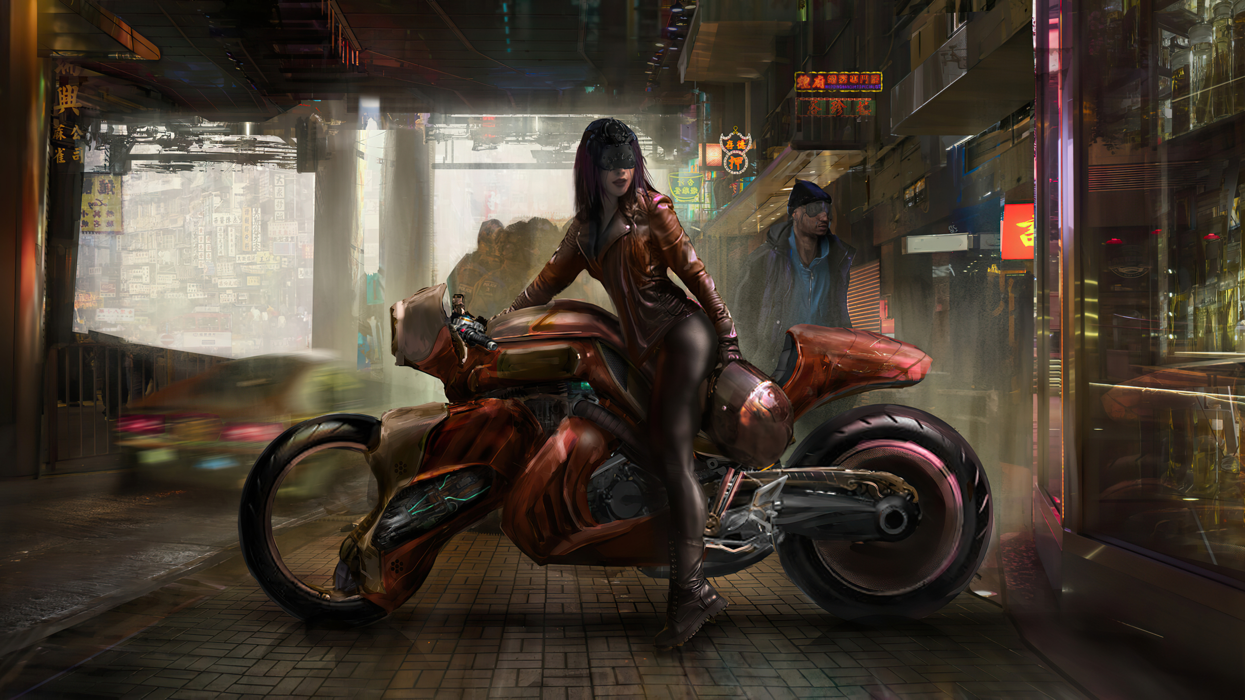 2560x1440 Cyberpunk Girl Futuristic Motorcycle 1440p Resolution 3800