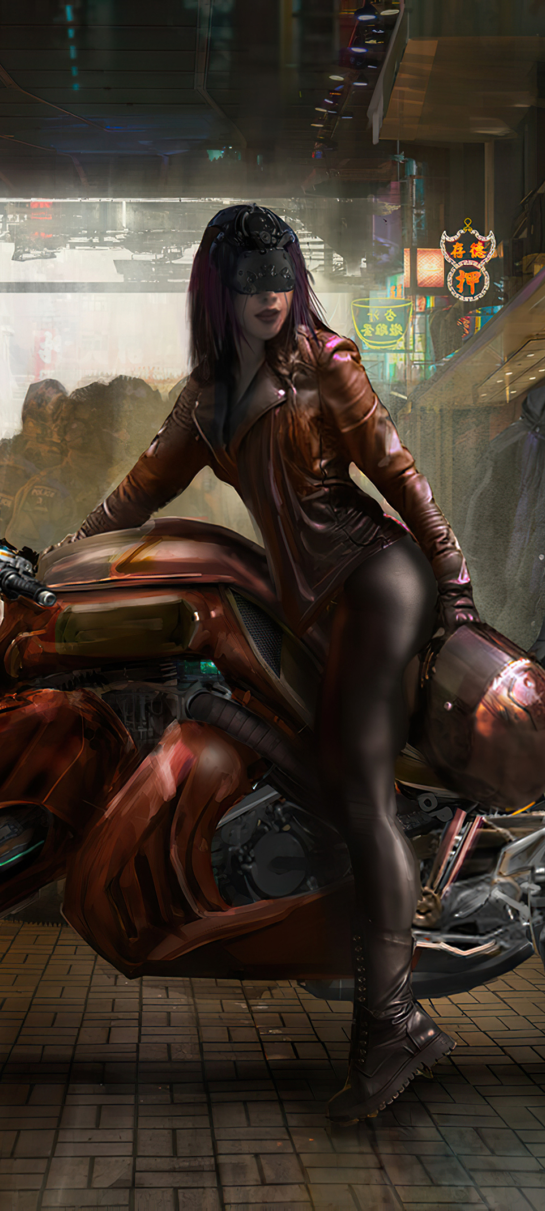 1080x2400 Cyberpunk Girl Futuristic Motorcycle 1080x2400 Resolution 