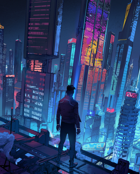 476x592 Resolution Cyberpunk HD Neon City 476x592 Resolution Wallpaper