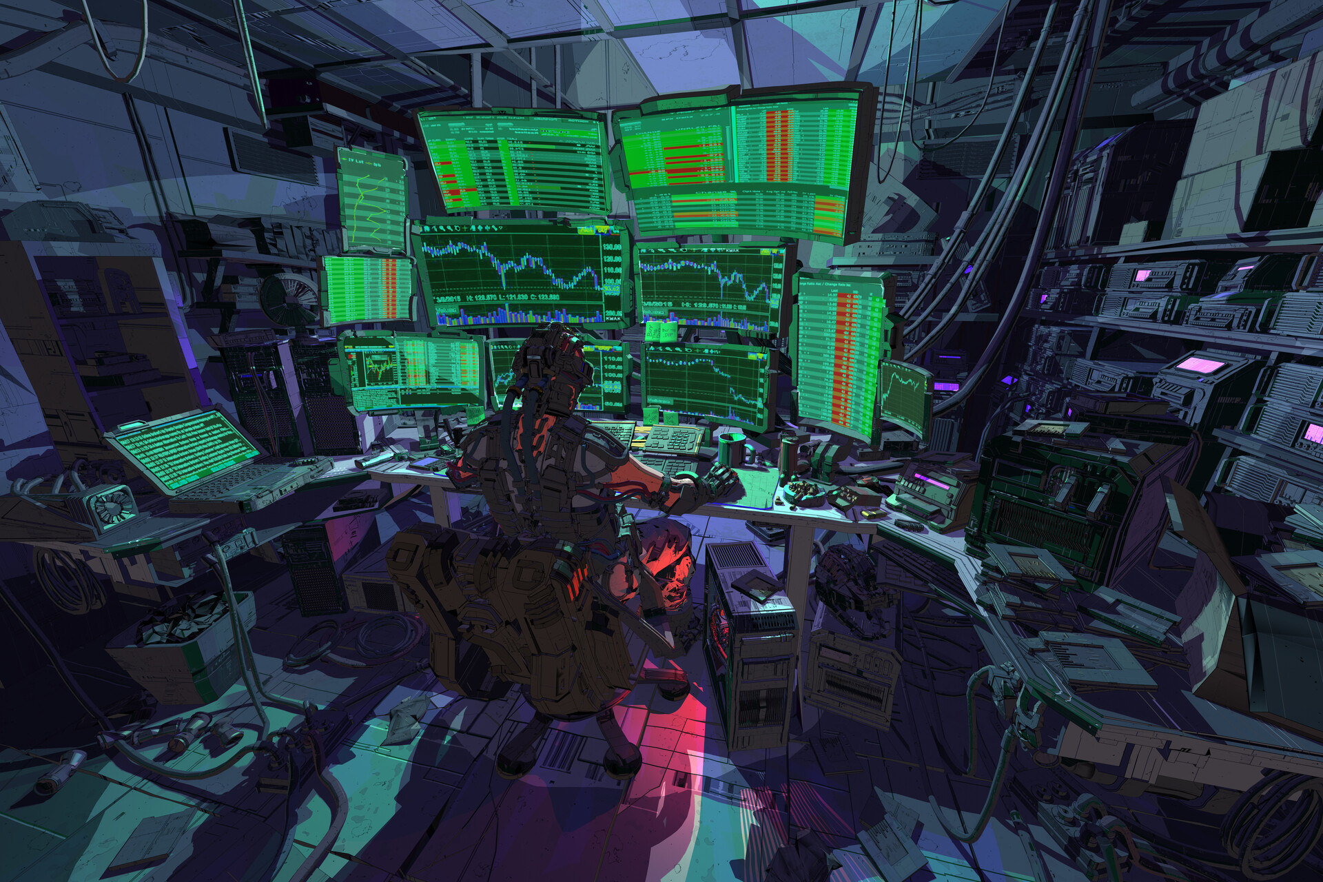 Cyberpunk Robot Hacking Stock Market Wallpaper, HD Artist 4K Wallpaper - Wallpapers Den