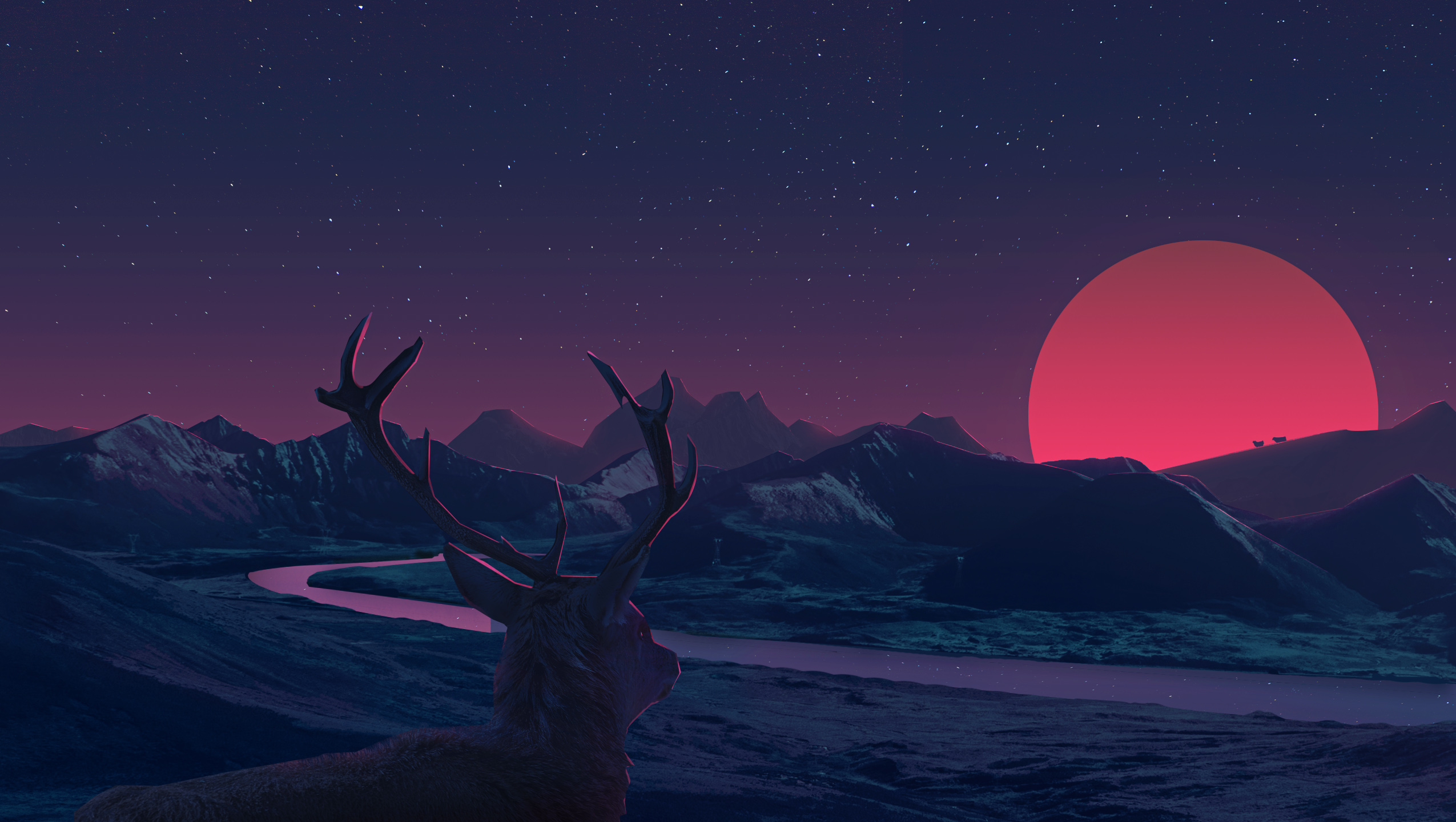 Deer Staring At Sunset Anime Wallpaper Hd Fantasy 4k Wallpapers