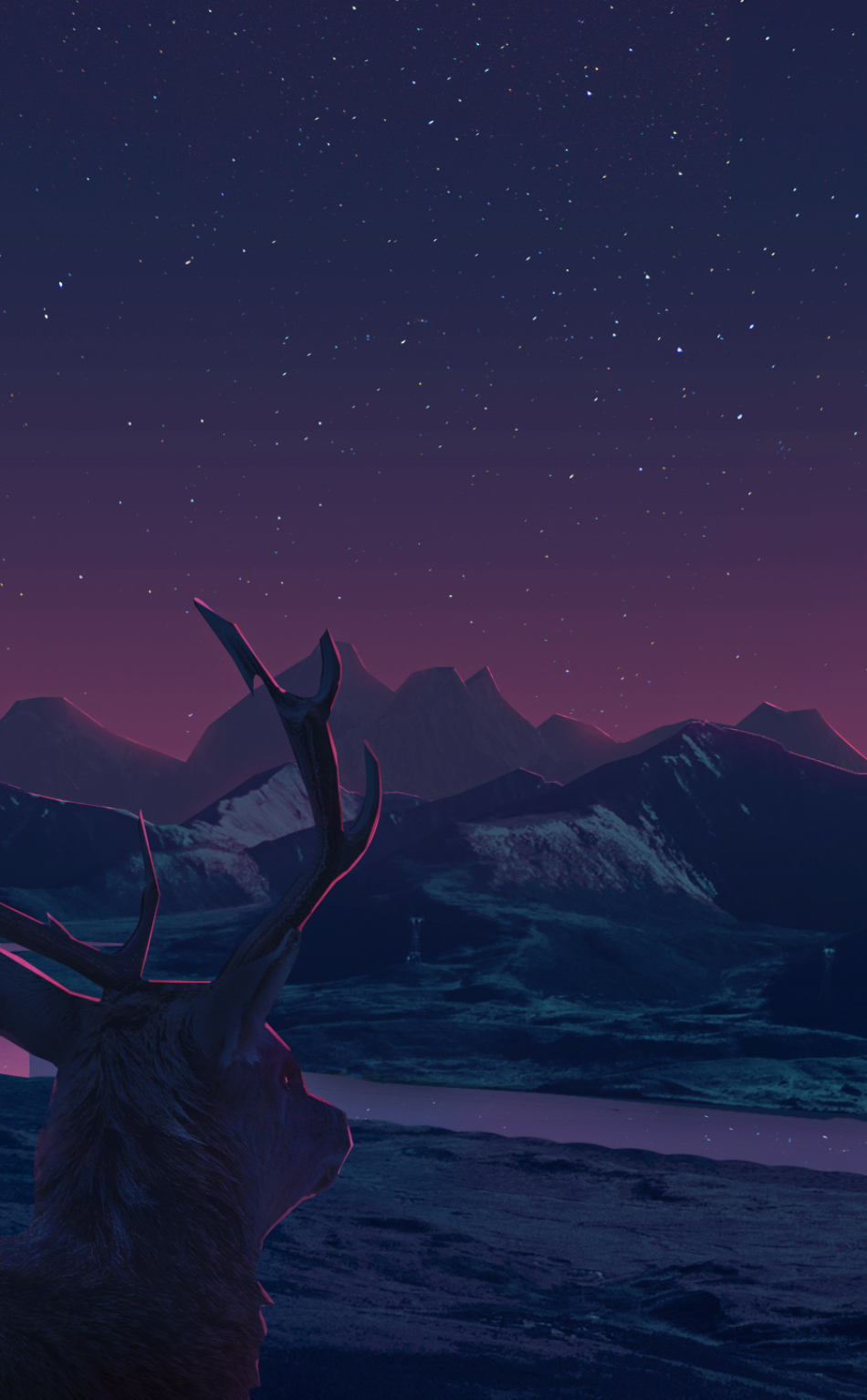 Deer Staring At Sunset Anime, Full HD 2K Wallpaper