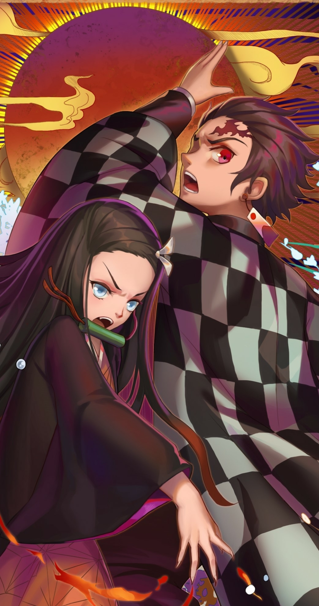 1080x2048 Demon Slayer Kimetsu No Yaiba Art Nezuko X Tanjiro 1080x2048 Resolution Wallpaper Hd 