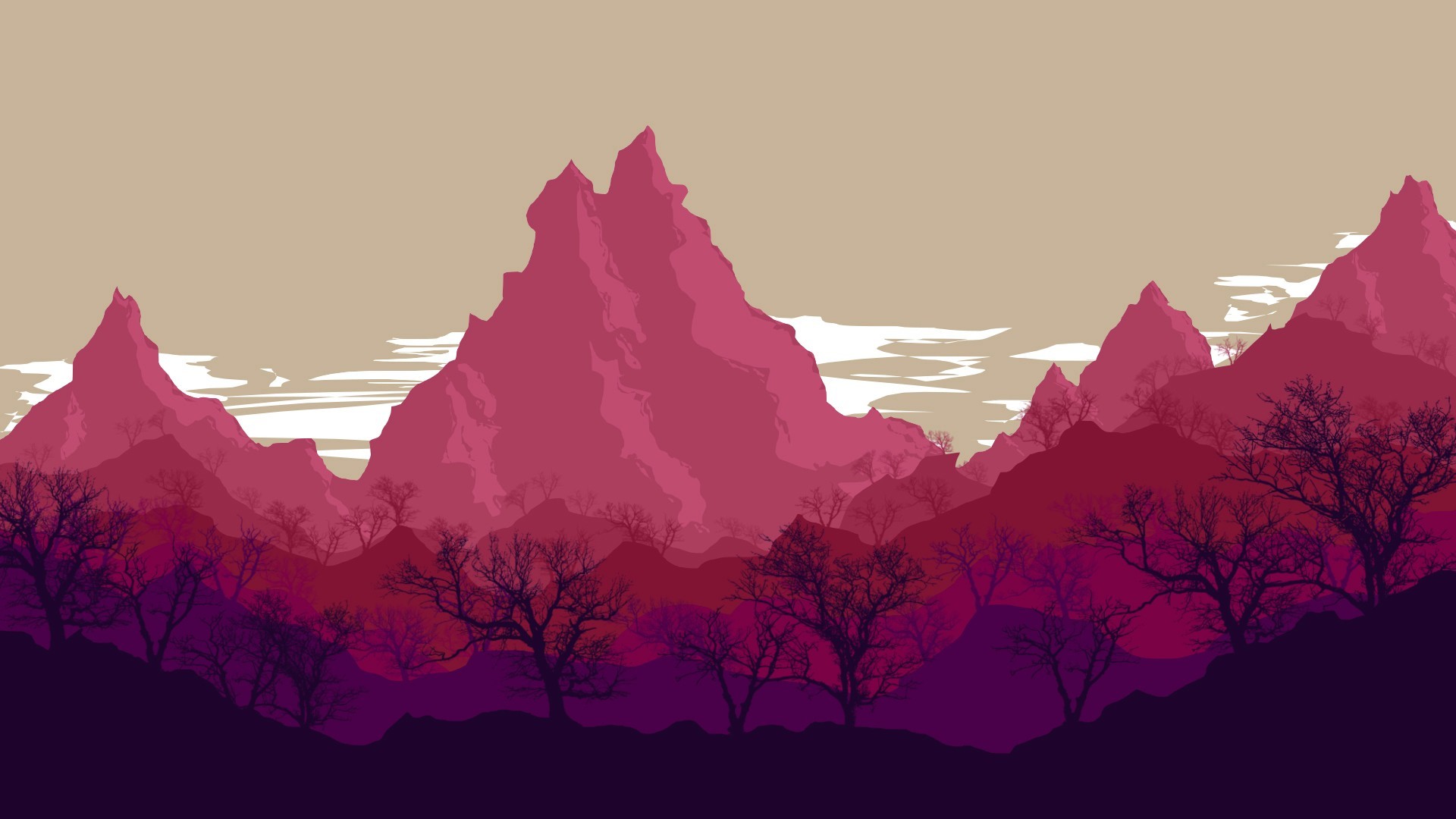 Digital Pink Mountains Full HD Wallpaper 