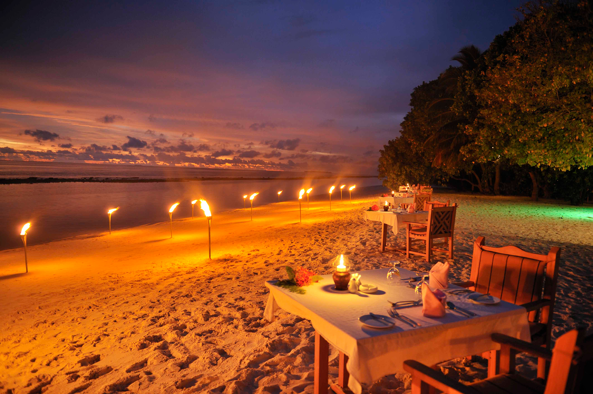 1125x2432 Resolution Dining on the Beach at Night in the Maldives Ocean ...