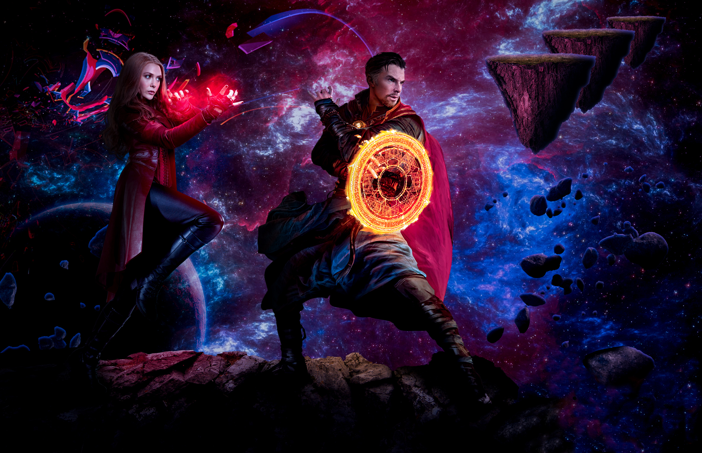 7860x2160 Resolution Doctor Strange and Scarlet Witch Madness of ...