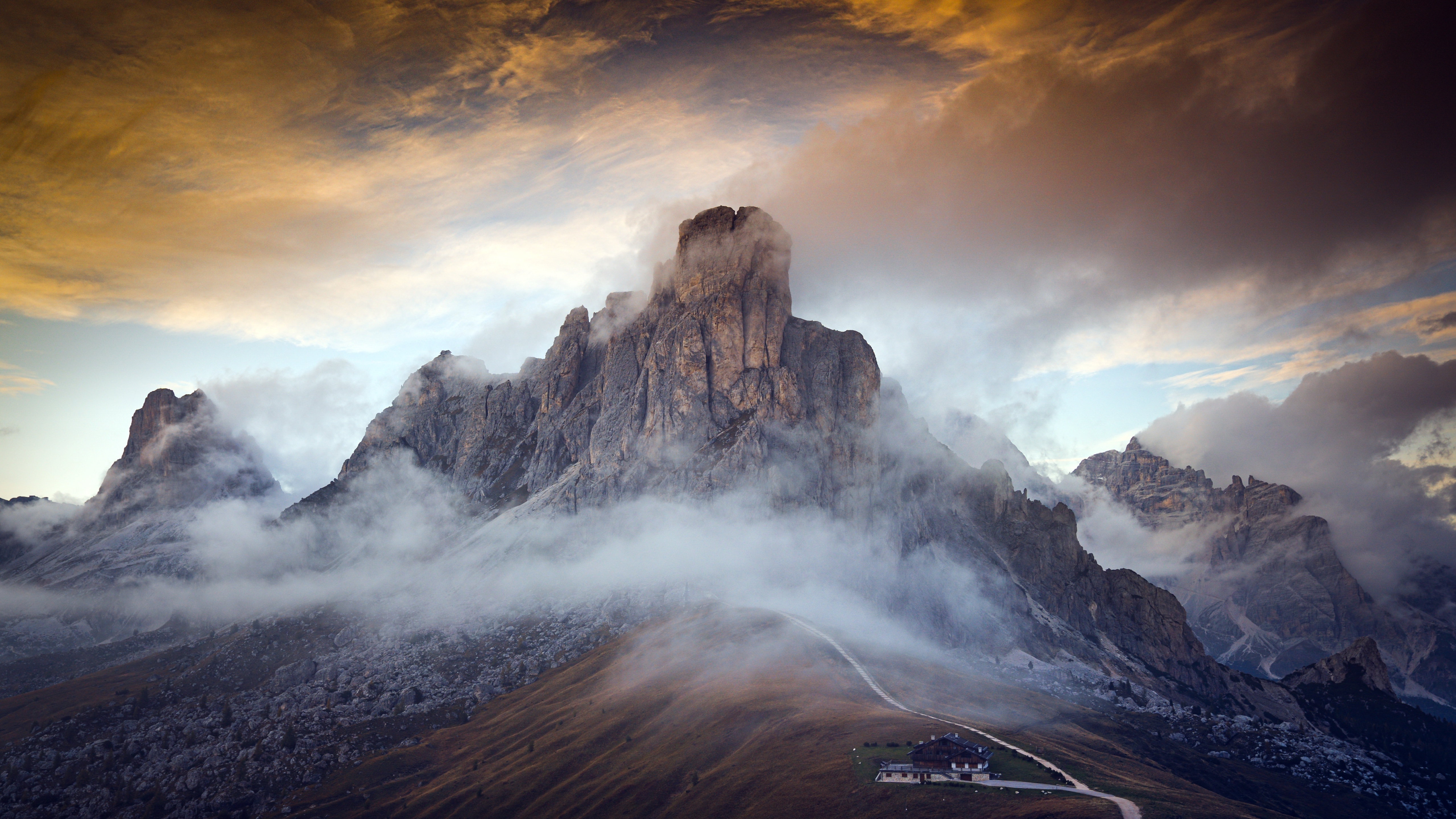 5120x2880 Dolomites Italy Fogy Mountains 5k Wallpaper Hd Nature 4k