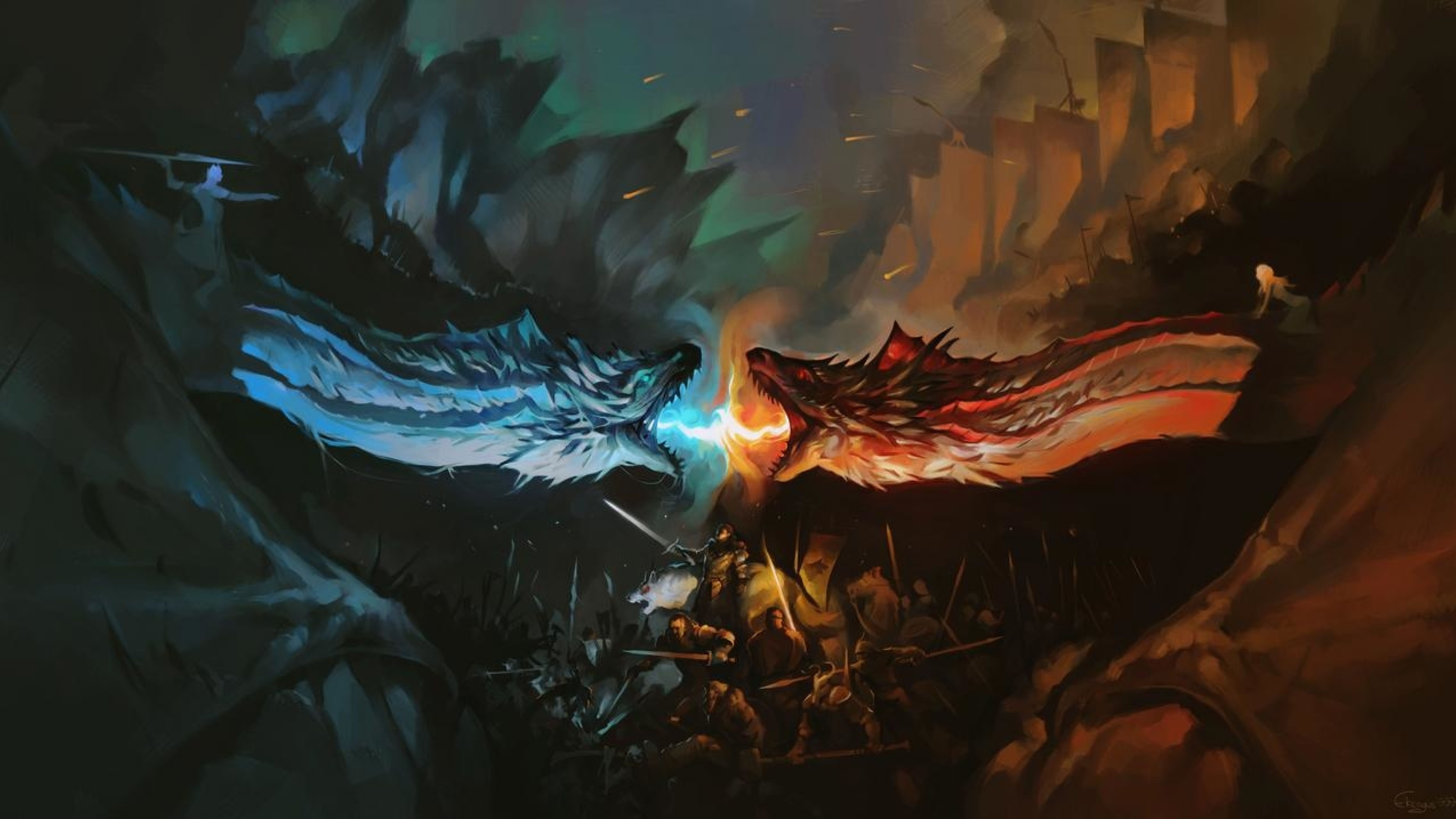 Dragon Battle Fire Vs Ice Game Of Thrones Wallpaper Hd