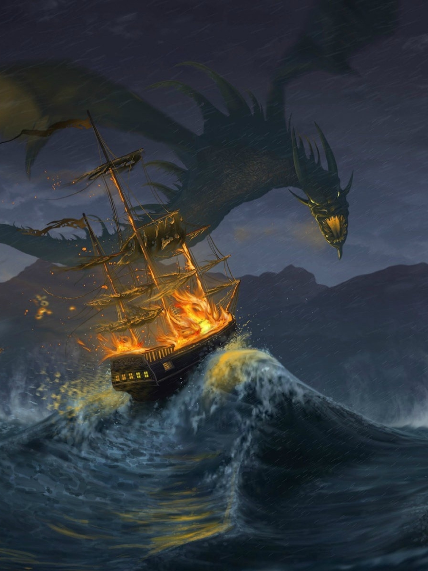 1440x1920 Dragon Destroying The Ship 1440x1920 Resolution Wallpaper, HD ...
