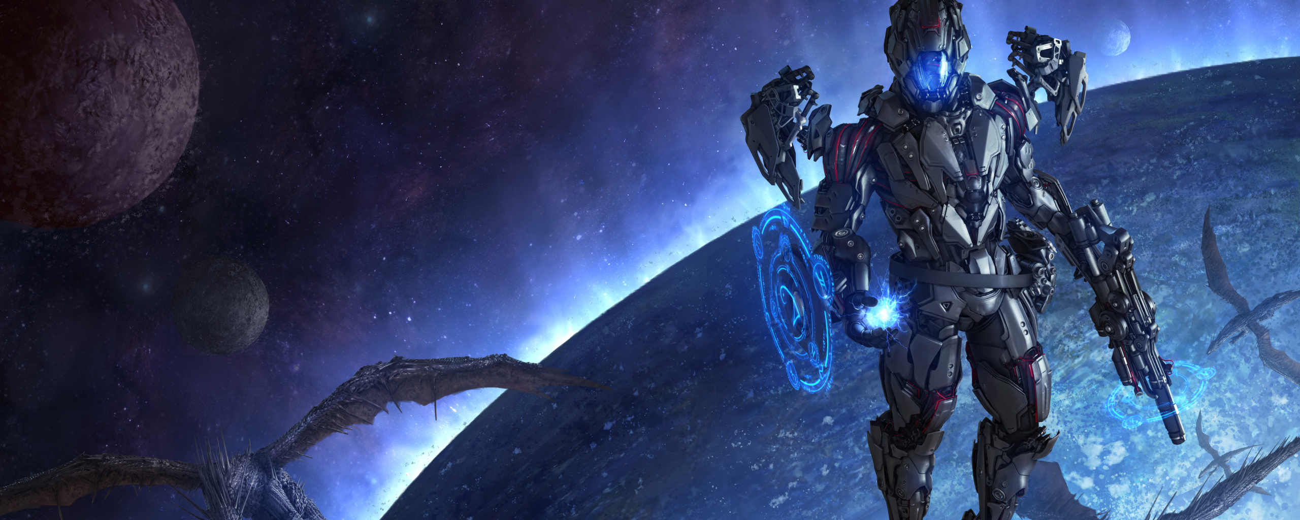 2560x1024 Dragons Scifi Space Cyborg Space 2560x1024 Resolution ...