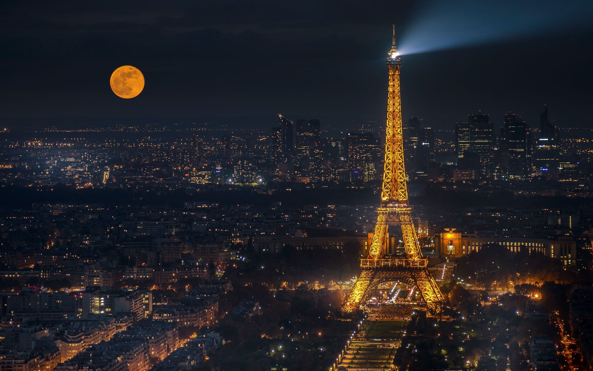 Eiffel Tower Cityscape In Moon Night Wallpaper, Hd City 4K Wallpapers