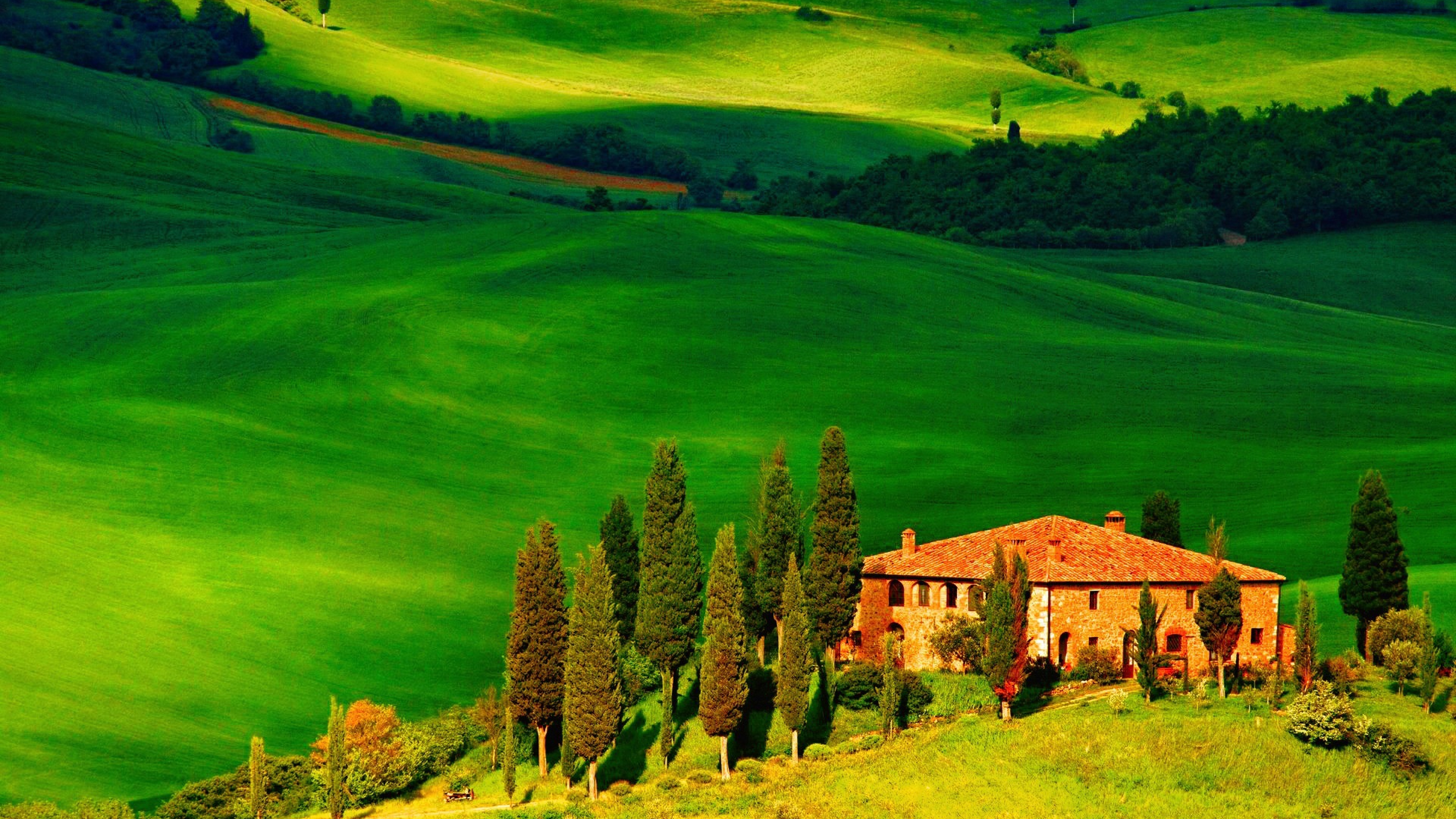 3840x2160 Europe Italys Tuscany Summer Hills Field With House 4k