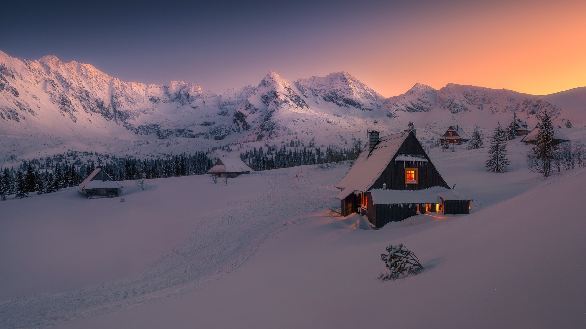2460x1400 Resolution Evening in Winter Snowy HOuse 2460x1400 Resolution ...