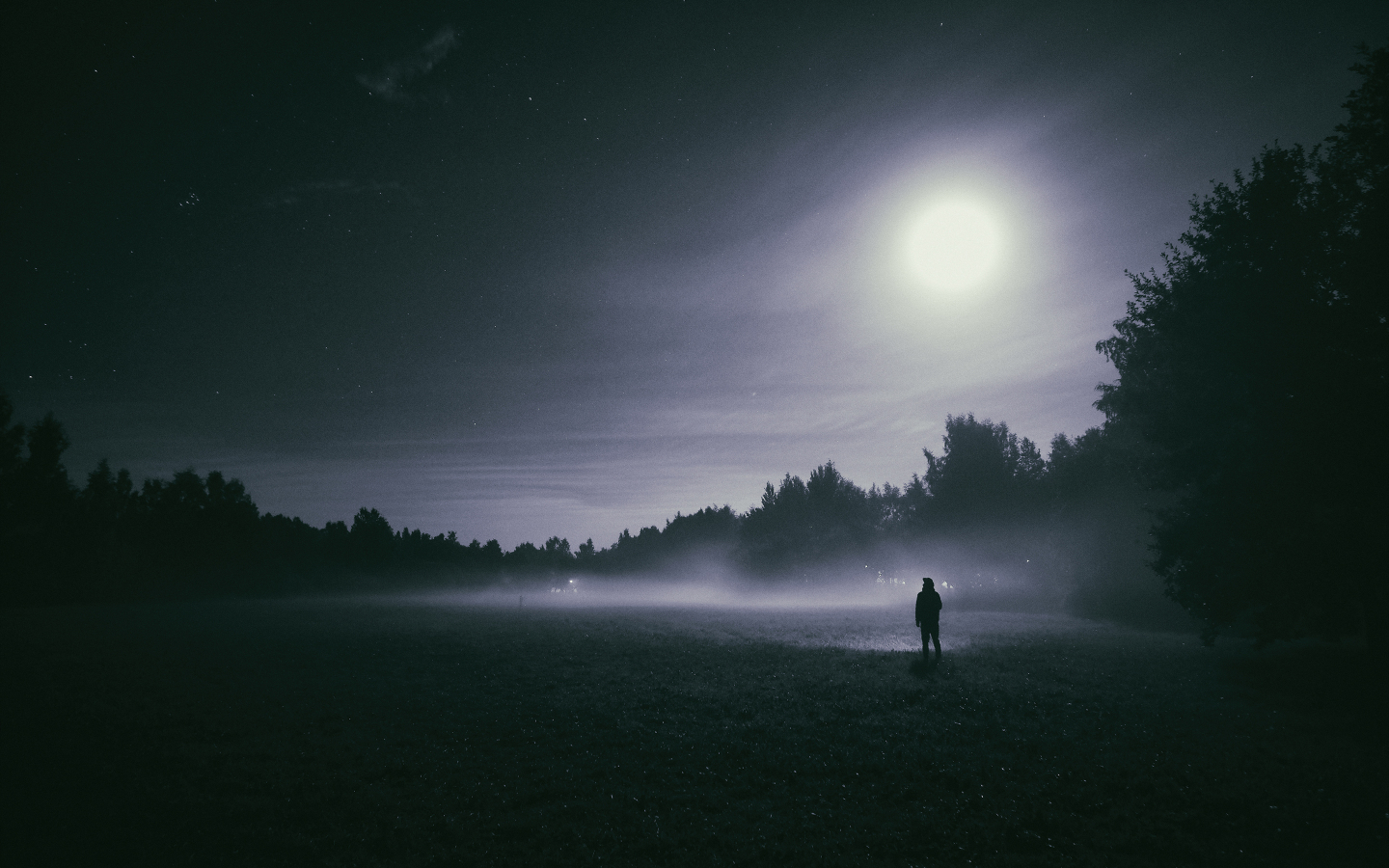 Foggy Night Moon, Full HD 2K Wallpaper