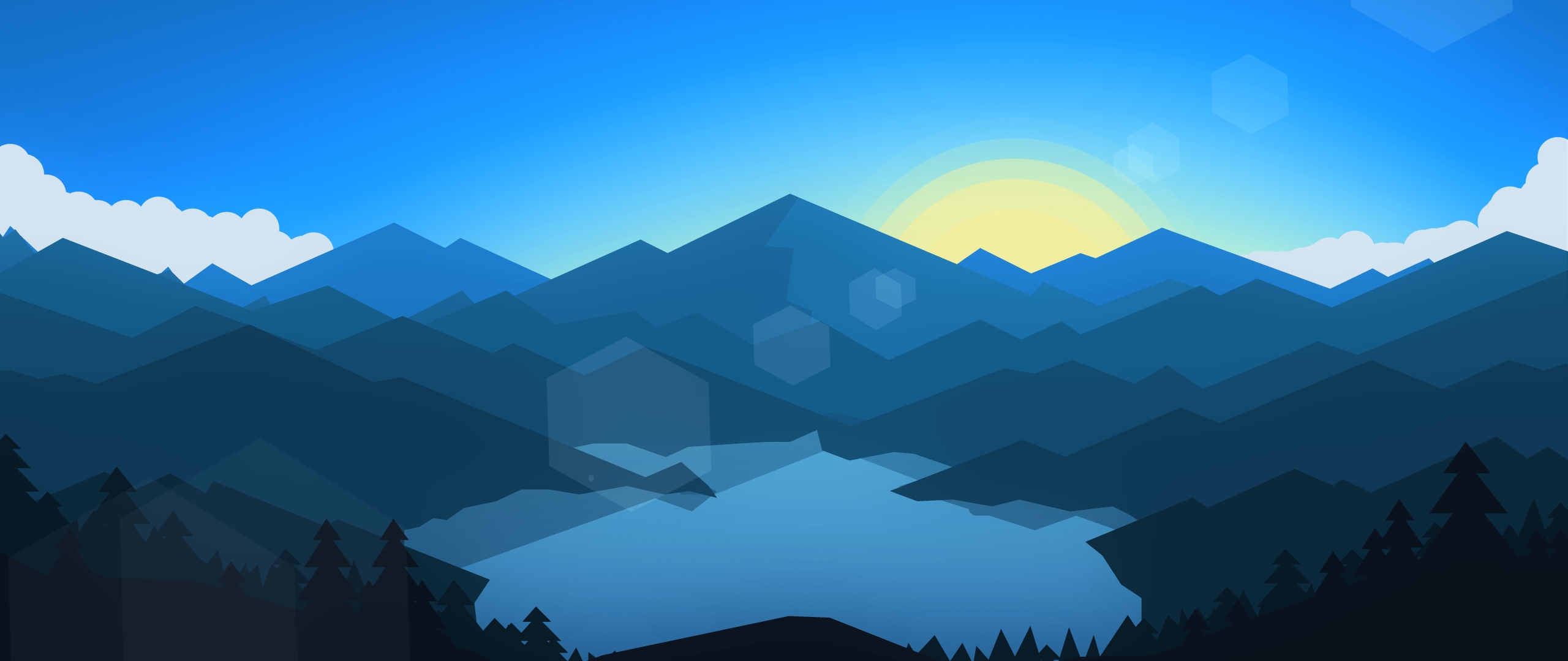 Forest Mountains Sunset Cool Weather Minimalism, HD 8K