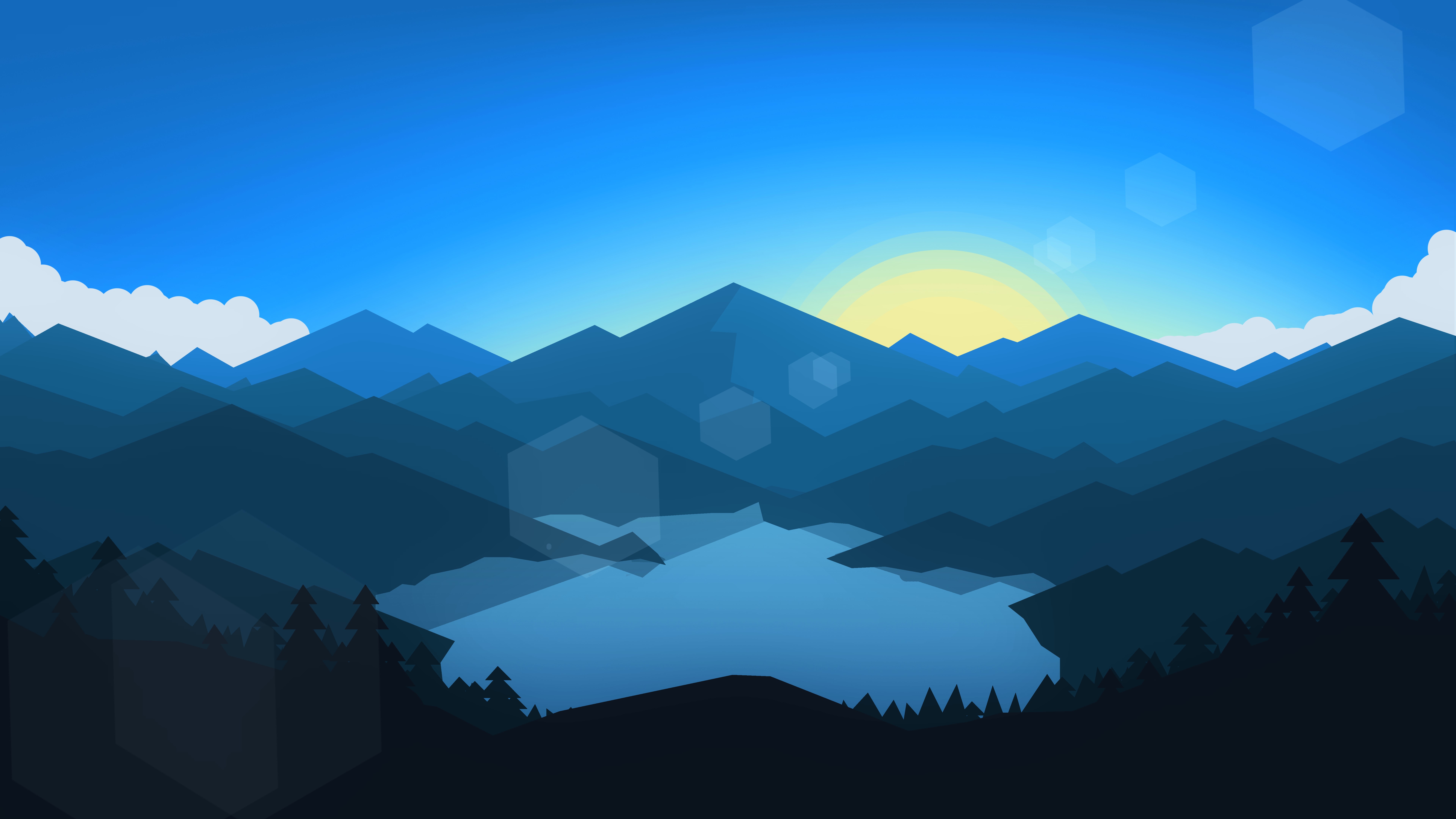Forest Mountains Sunset Cool Weather Minimalism  HD 8K  